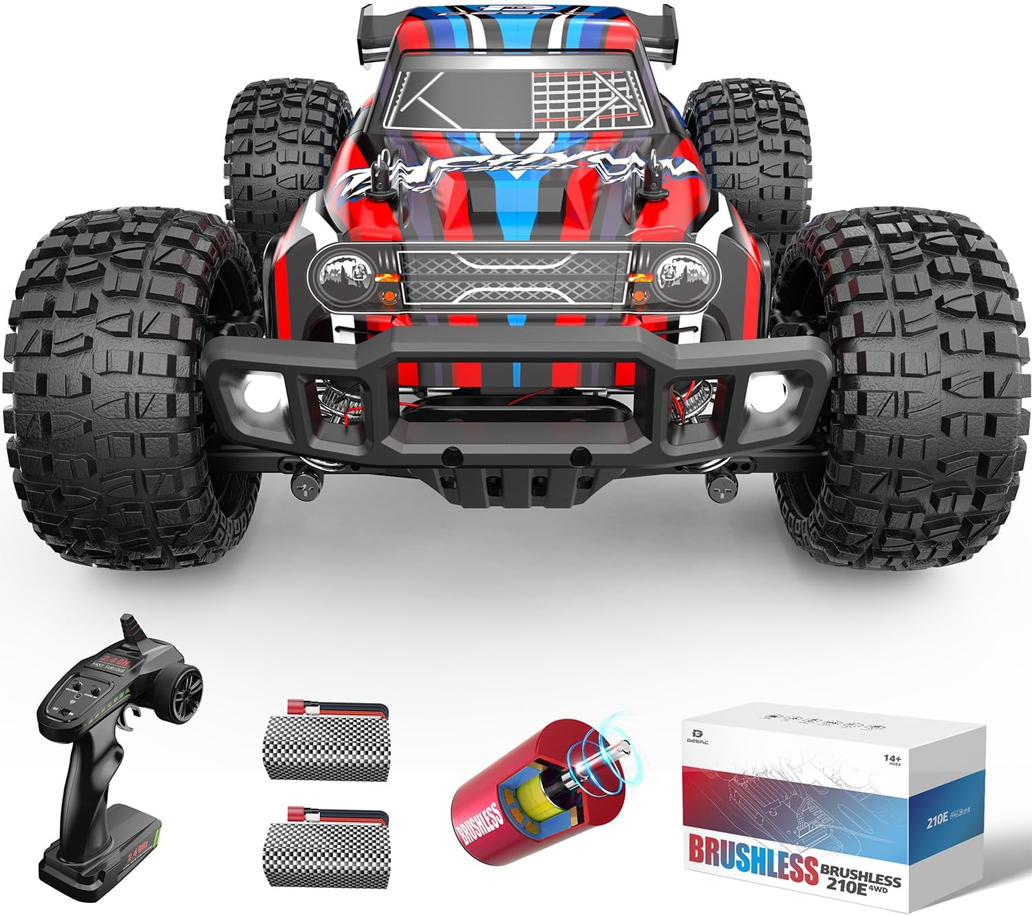 DEERC 210E 1:10 High-Speed RC Car, 60+ KMH, 3S 4X4 Monster Truck, All-Terrain, 40+min, Brushless Motor, Available in GE And UK