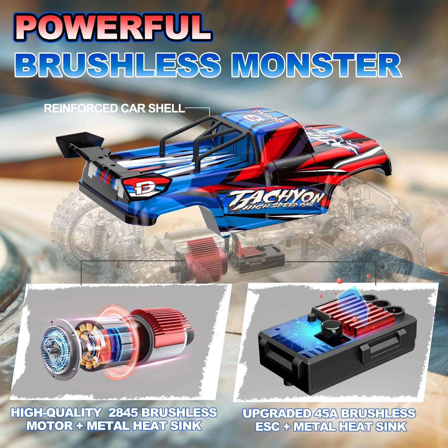DEERC 210E 1:10 High-Speed RC Car, 60+ KMH, 3S 4X4 Monster Truck, All-Terrain, 40+min, Brushless Motor, Available in GE And UK