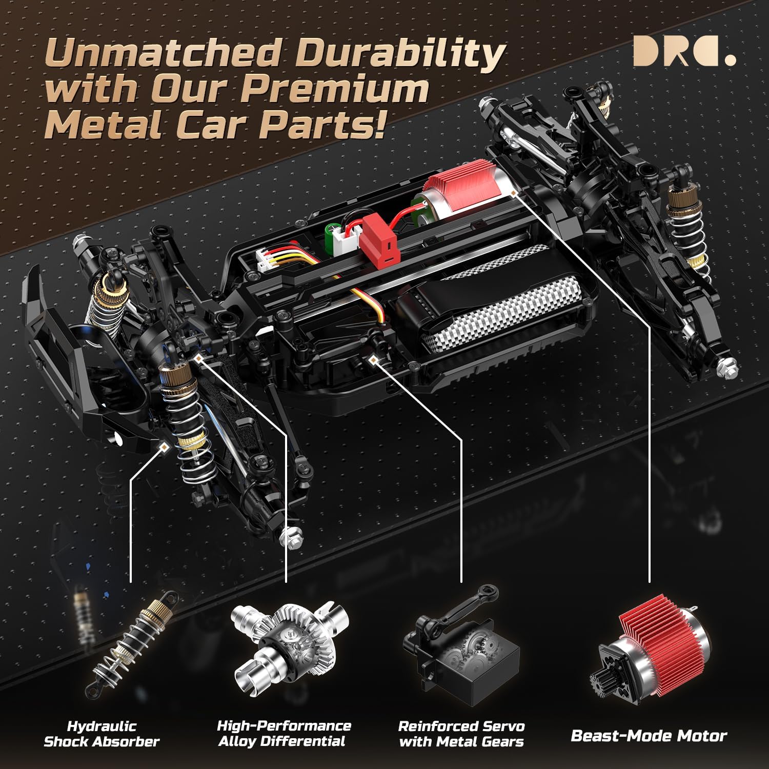 DEERC 9005E 1:14 Crawler RC Car with 48Kph High Speed, LED Headlight, Offroad 4x4, 2 Batteries, 40 Mins Playtime