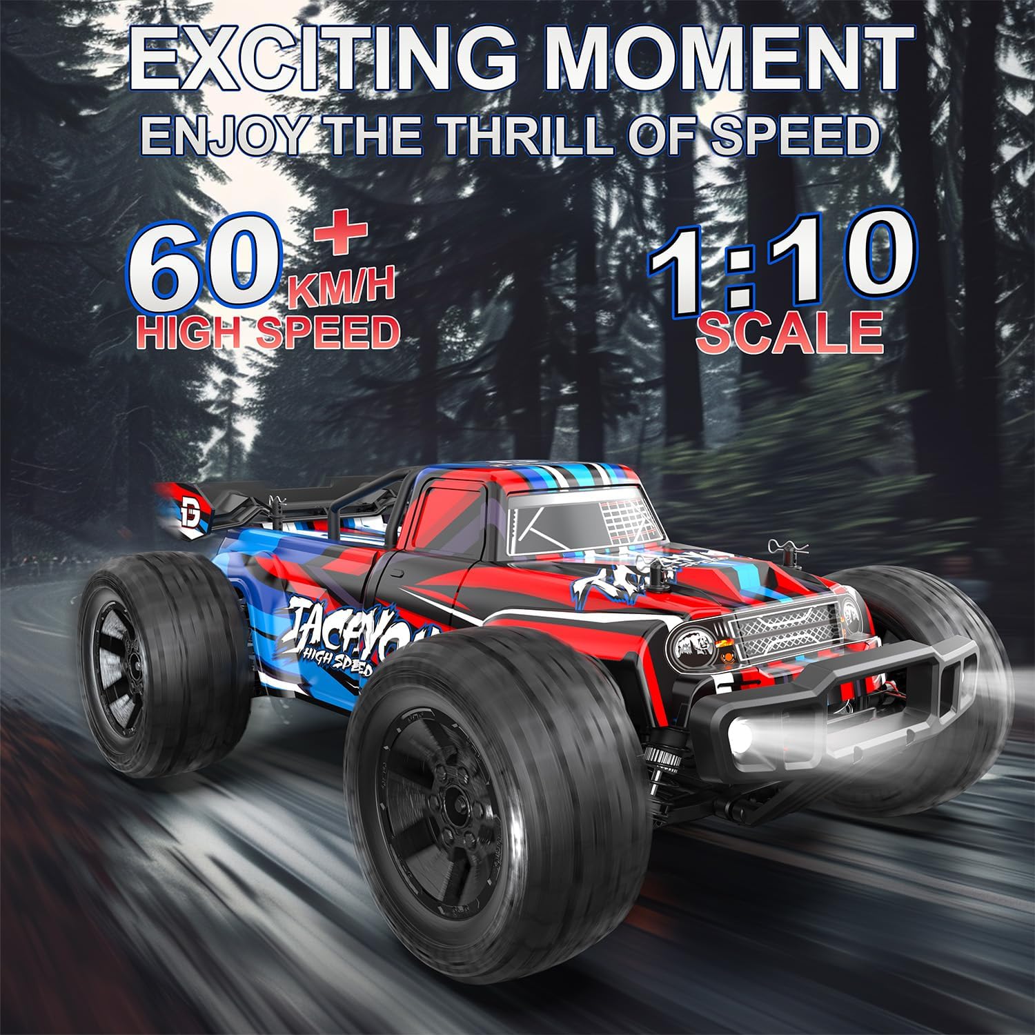 DEERC 210E 1:10 High-Speed RC Car, 60+ KMH, 3S 4X4 Monster Truck, All-Terrain, 40+min, Brushless Motor, Available in GE And UK