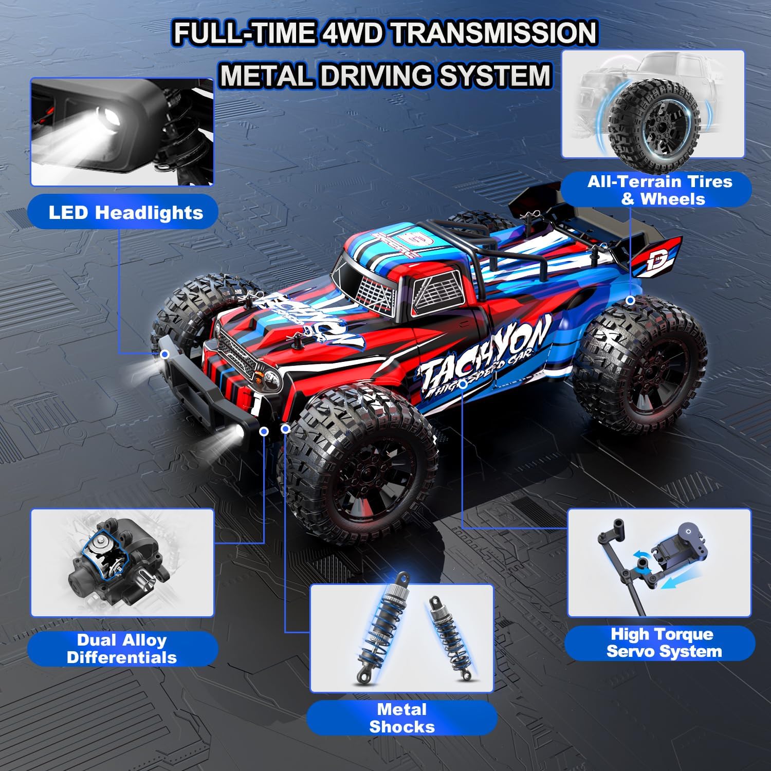 DEERC 210E 1:10 High-Speed RC Car, 60+ KMH, 3S 4X4 Monster Truck, All-Terrain, 40+min, Brushless Motor, Available in GE And UK
