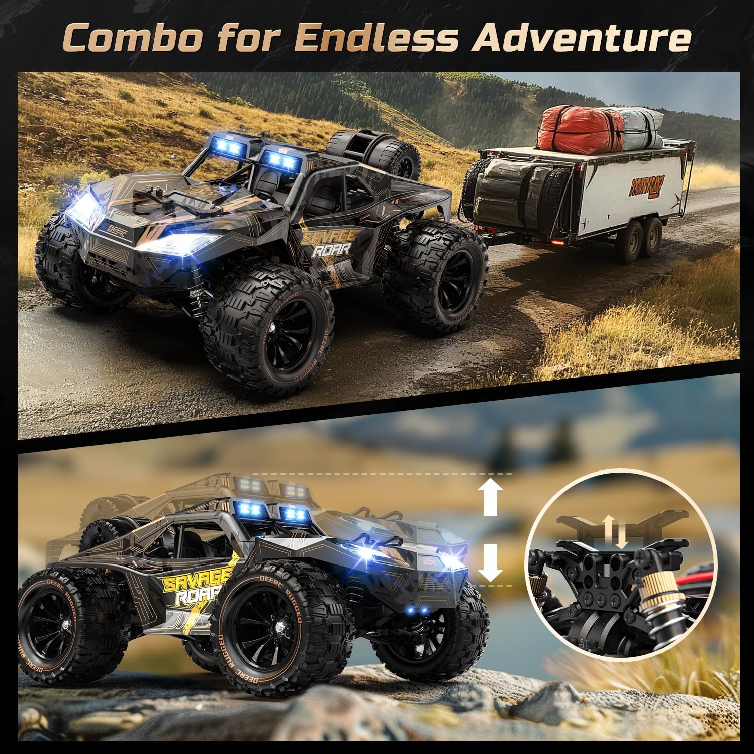 DEERC 9005E 1:14 Crawler RC Car with 48Kph High Speed, LED Headlight, Offroad 4x4, 2 Batteries, 40 Mins Playtime