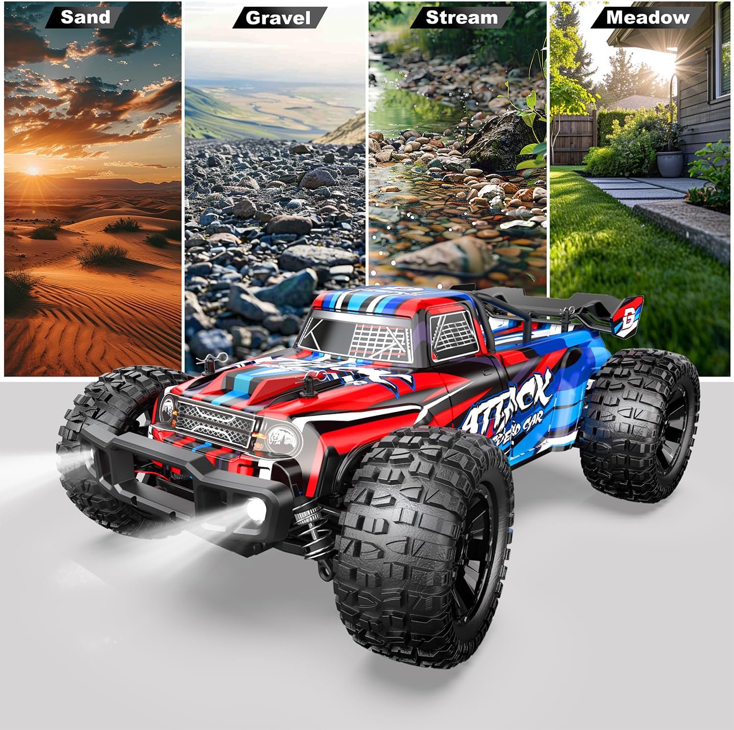 DEERC 210E 1:10 High-Speed RC Car, 60+ KMH, 3S 4X4 Monster Truck, All-Terrain, 40+min, Brushless Motor, Available in GE And UK