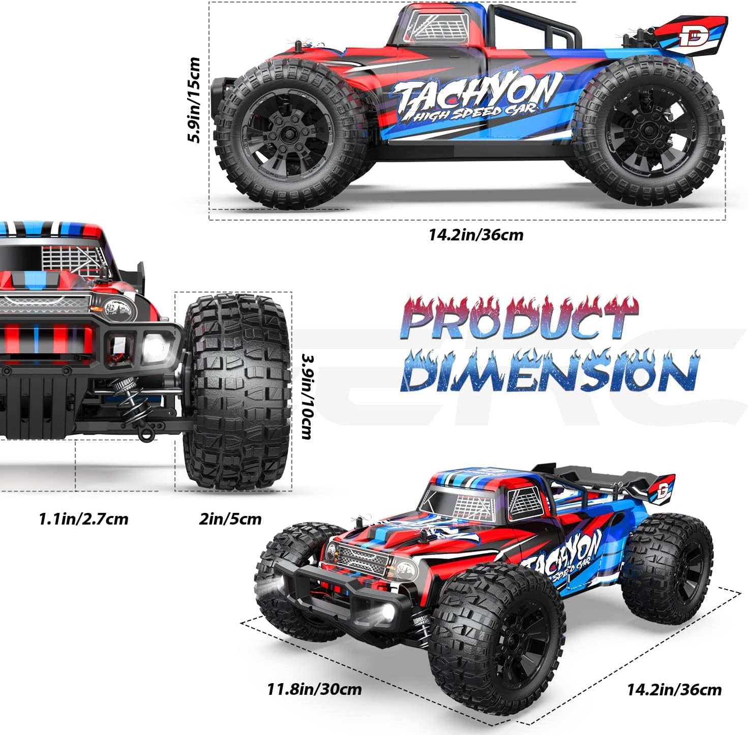 DEERC 210E 1:10 High-Speed RC Car, 60+ KMH, 3S 4X4 Monster Truck, All-Terrain, 40+min, Brushless Motor, Available in GE And UK