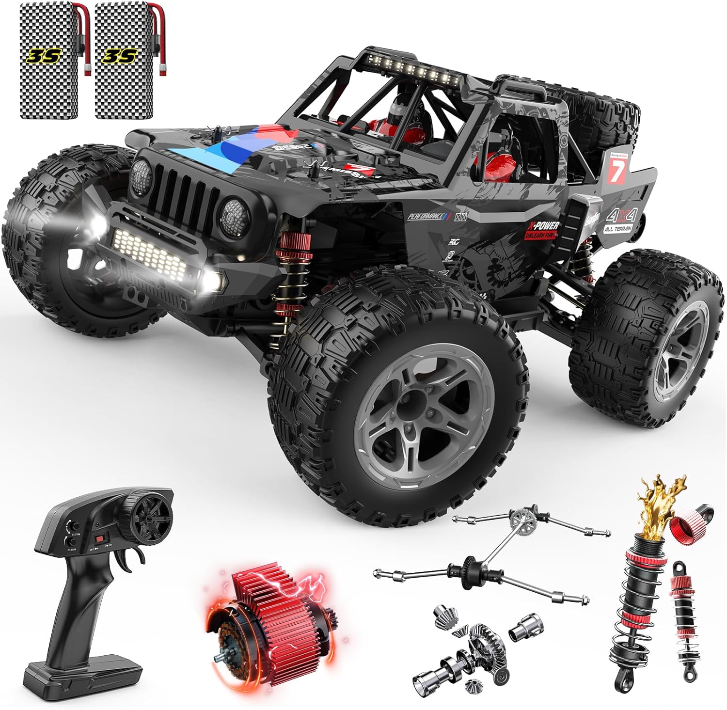 DEERC 207E 1:10 Brushless RC Truck with 60 KMH High Speed, 4WD Electric Off-Road, All Terrain, 3S Batteries
