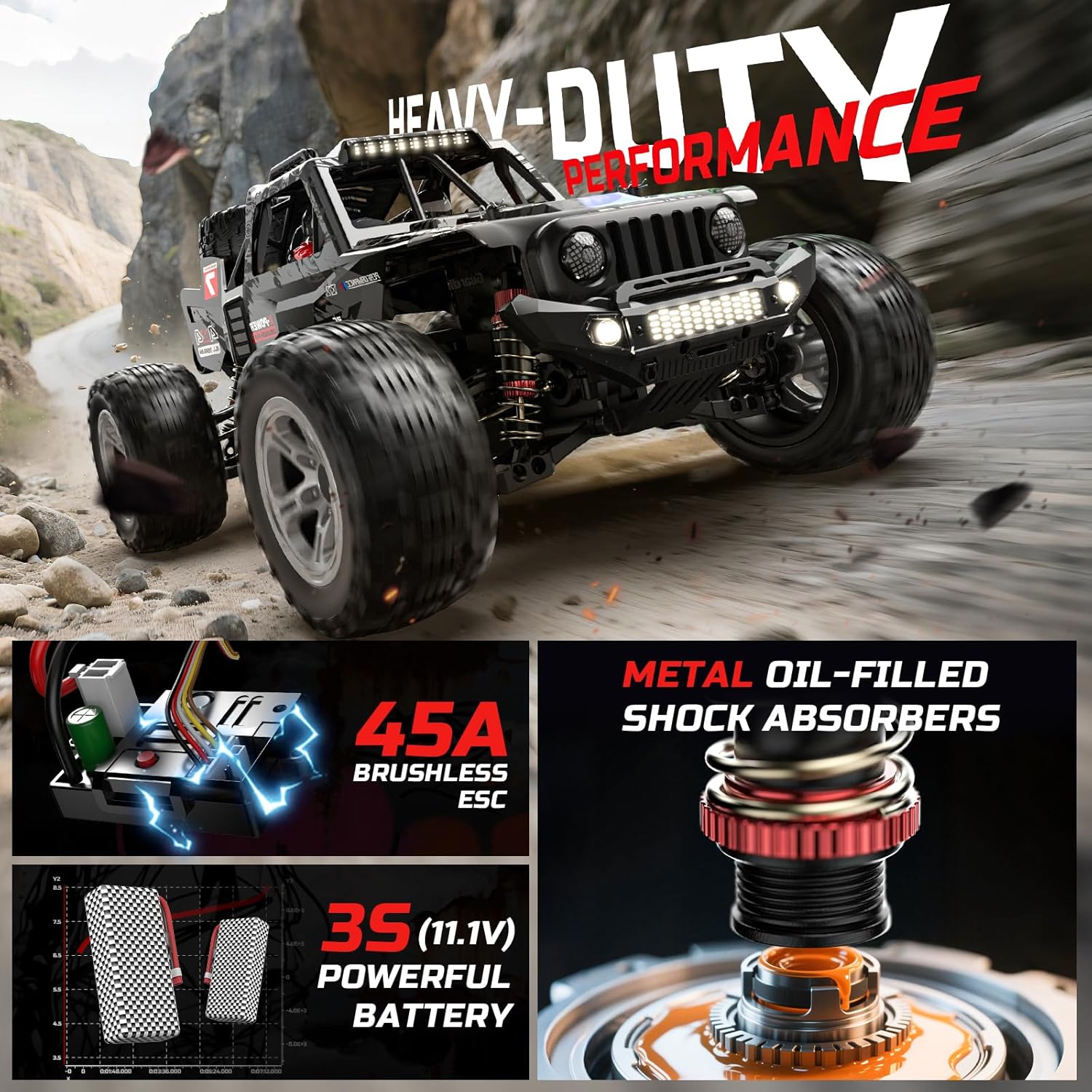 DEERC 207E 1:10 Brushless RC Truck with 60 KMH High Speed, 4WD Electric Off-Road, All Terrain, 3S Batteries