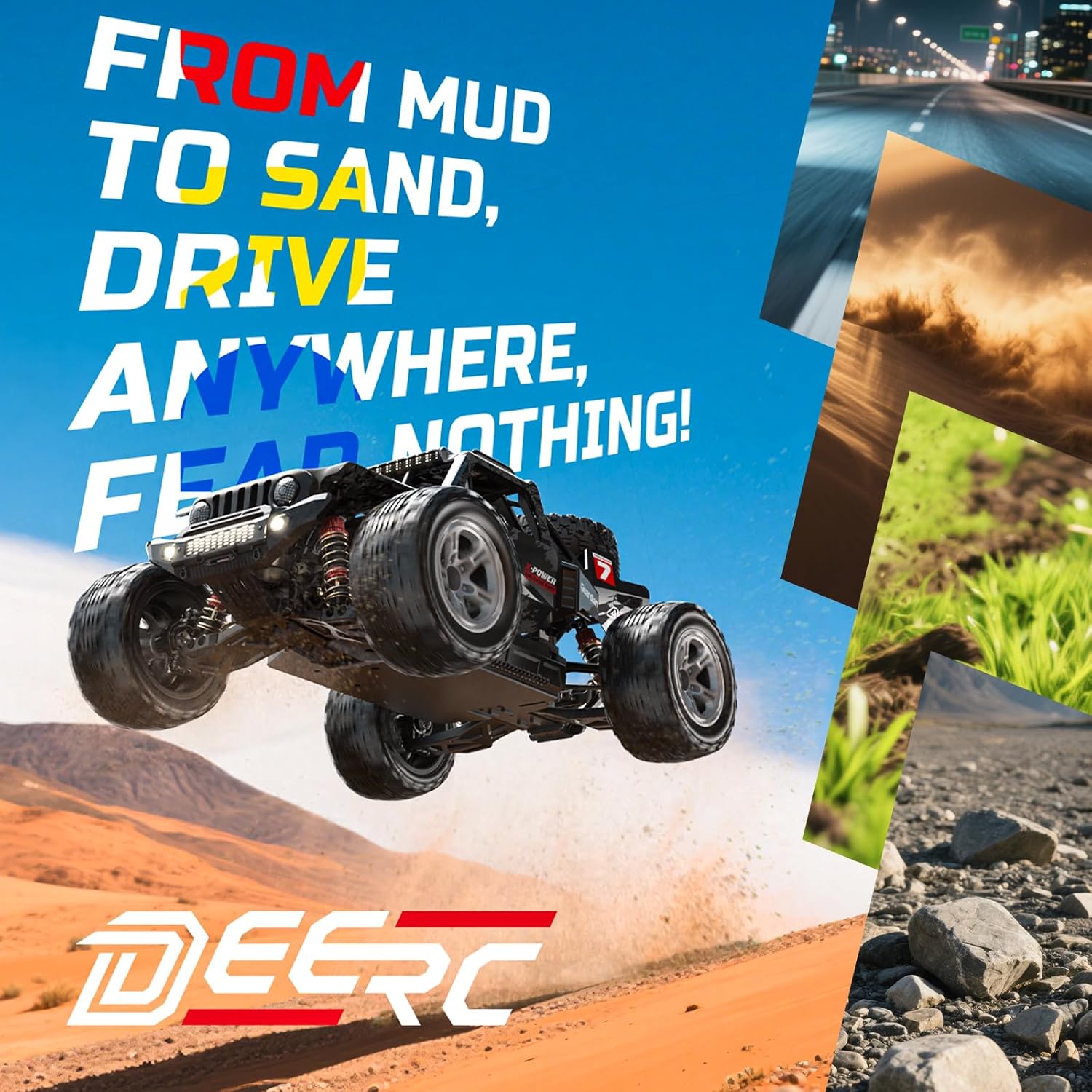 DEERC 207E 1:10 Brushless RC Truck with 60 KMH High Speed, 4WD Electric Off-Road, All Terrain, 3S Batteries