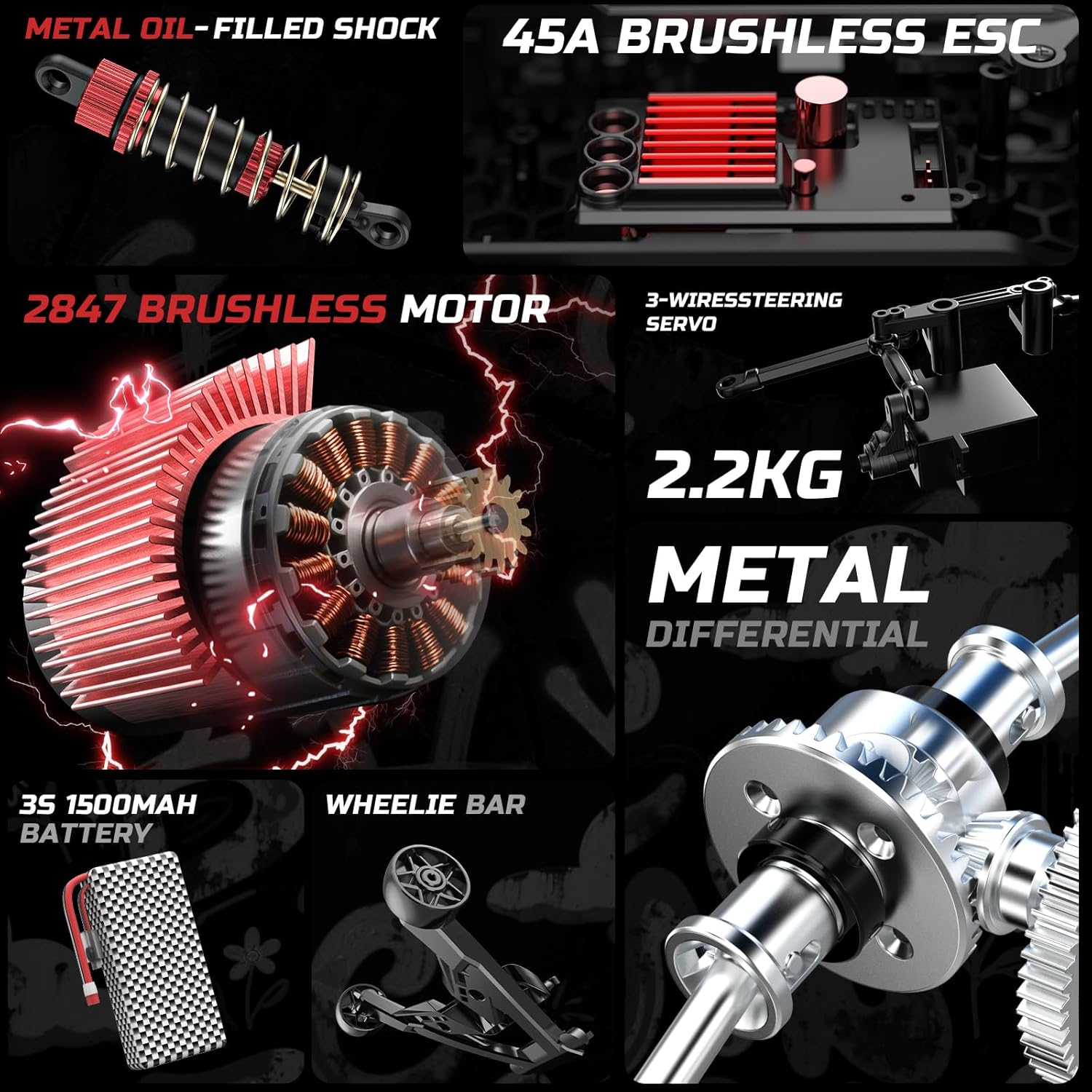 DEERC 207E 1:10 Brushless RC Truck with 60 KMH High Speed, 4WD Electric Off-Road, All Terrain, 3S Batteries