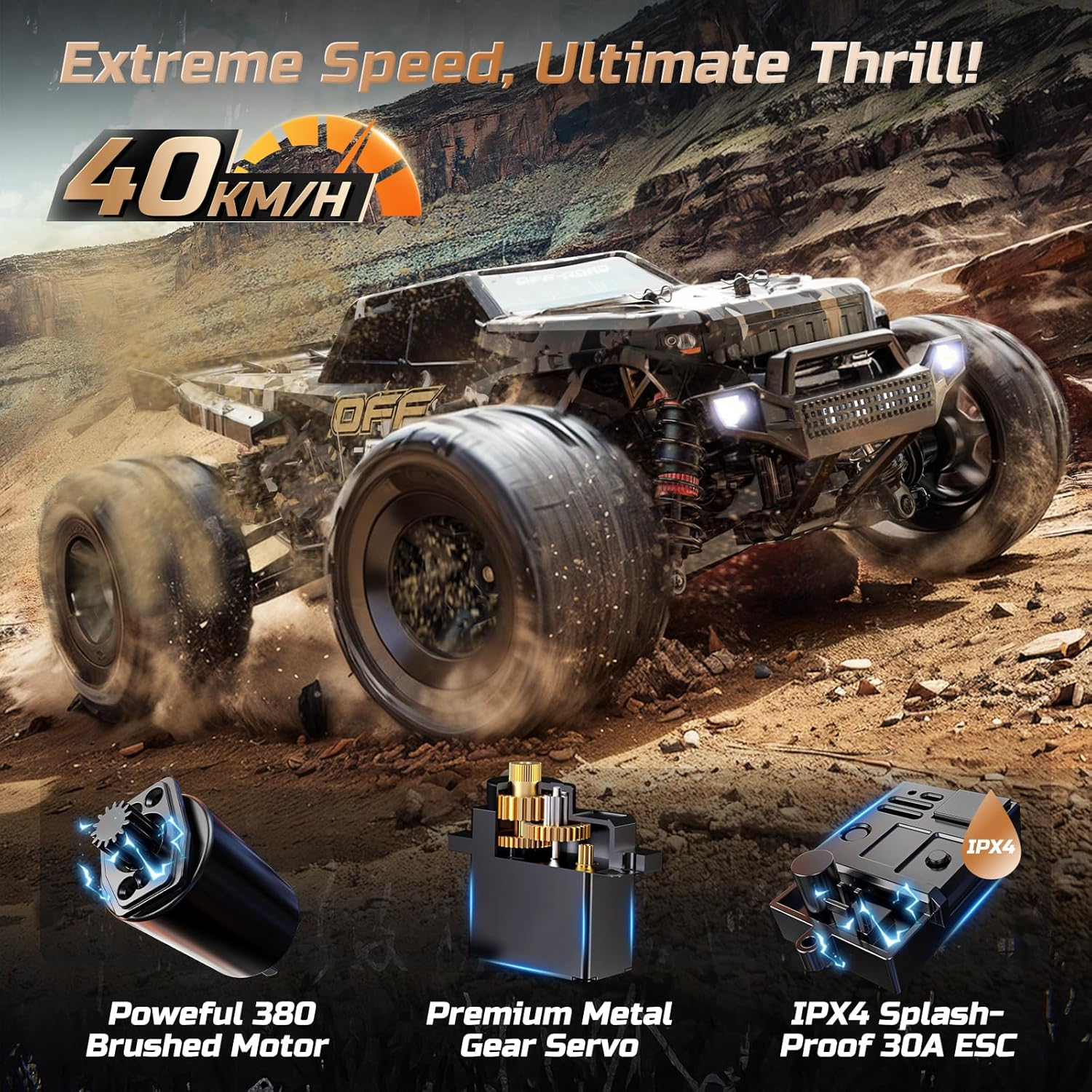 DEERC 9309E 1:16 High-Speed RC Cars with 40KPH,4WD Electric Off-Road,Waterproof, 2 Batteries, Unavailable in UK