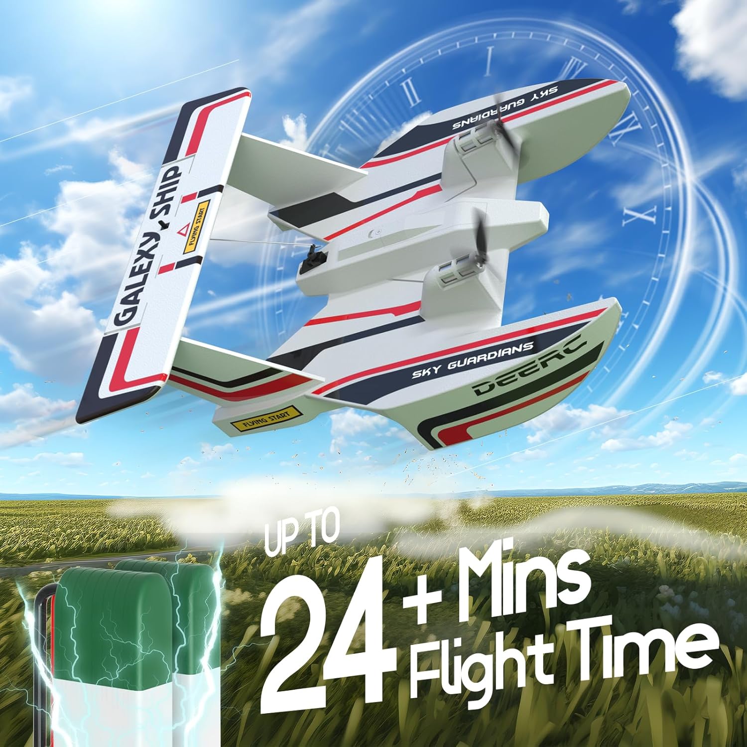 DEERC Z62 RC Plane for Water Land & Air, Amphibious Tri-Phibian Aircraft, 3CH Remote Control Plane W/ 2 Batteries, 2.4GHz RTF Airplane Glider for Boy Girl