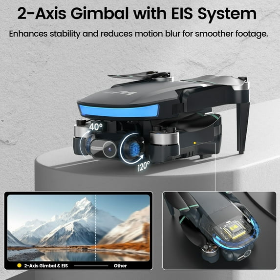 WeFone WF40 GPS Drones with Camera for Adults 4K, Foldable RC Quadcopter with Gimbal, EIS, Black
