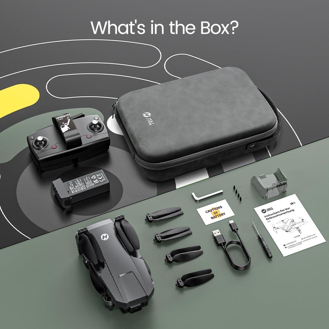 Holy Stone HS720R GPS Drone Package Includes Drone, Transmitter, Battery, 4 Extra Propellers, Portable Bag, and Charging Cable