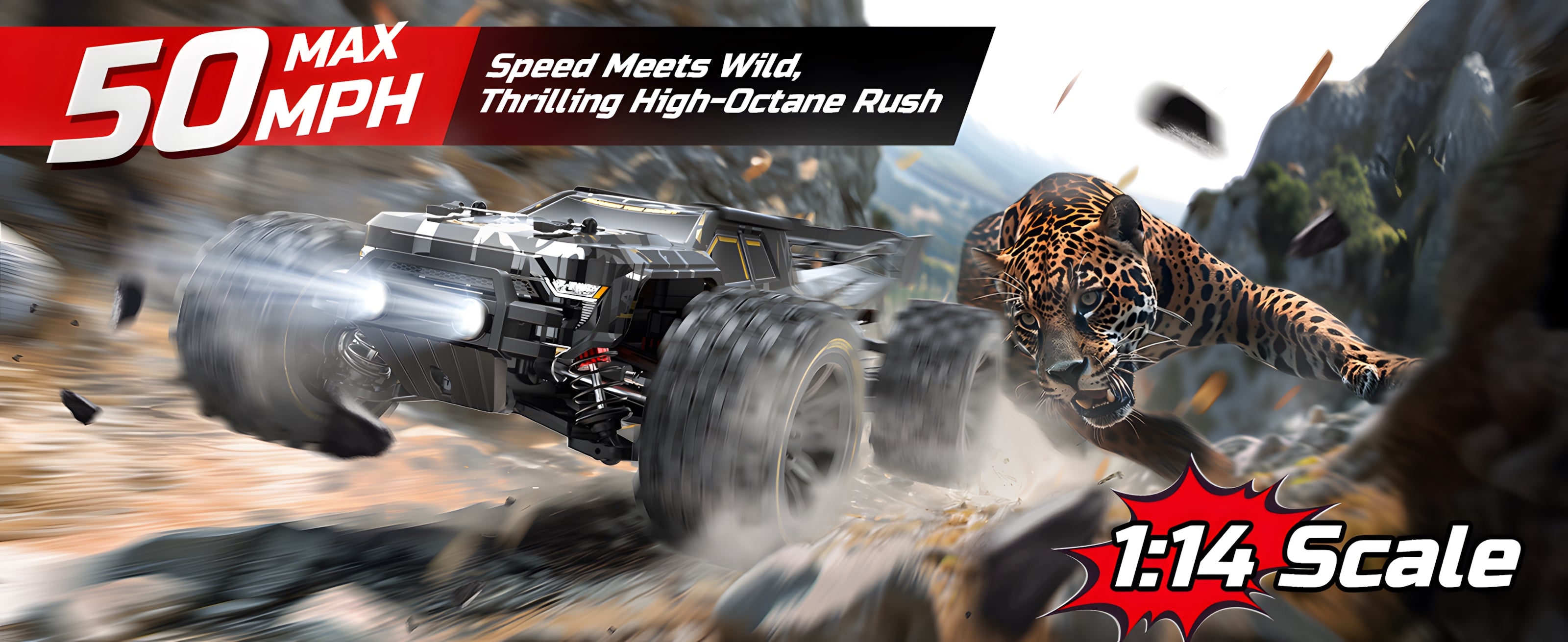 DEERC 14210 1:14 High-Speed RC Cars, Max 50+ MPH, 2 3S Lipo