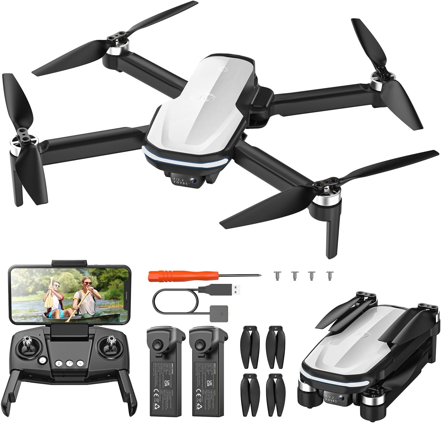Holy Stone HS280D FPV Drone with 1080P HD Camera, Brushless Motor, Optical Flow, Tap Fly, Voice Control, Gesture Selfie, Emergency Stop, 2 Batteries