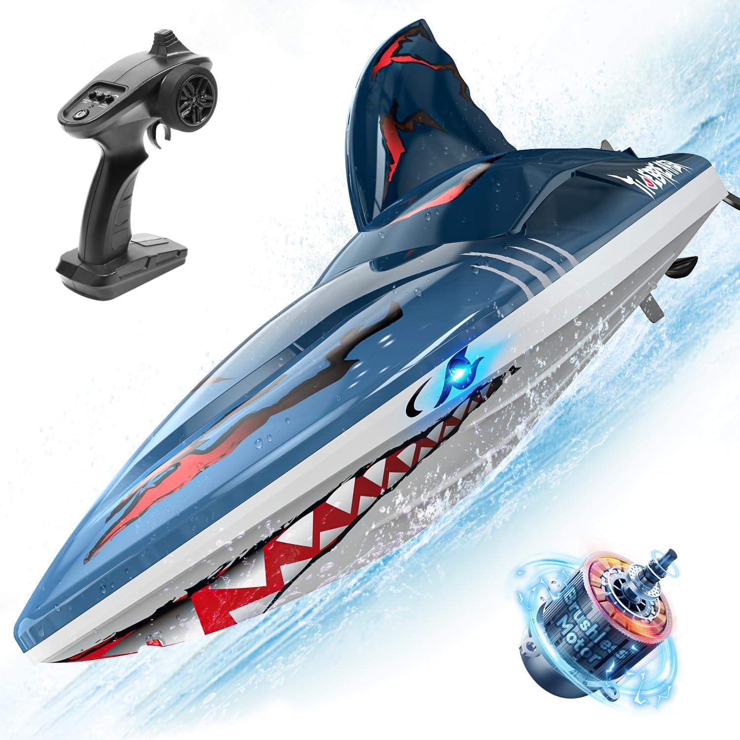 DEERC High Speed RC Boat with 30+MPH,  Brushless Motor, Self-righting, Demo Stunts, Waterproof, LED Light, 2.4Ghz RC Boat, Available in US/UK/CA/DE