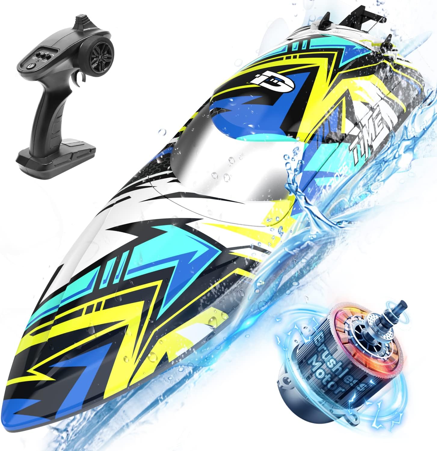 DEERC 2104 High Speed RC Boat with 30+ MPH, Brushless Motor, Self-Righting, Demo Stunts, Waterproof,  LED Light, 2.4Ghz RC Boat, Available in US/DE/CA