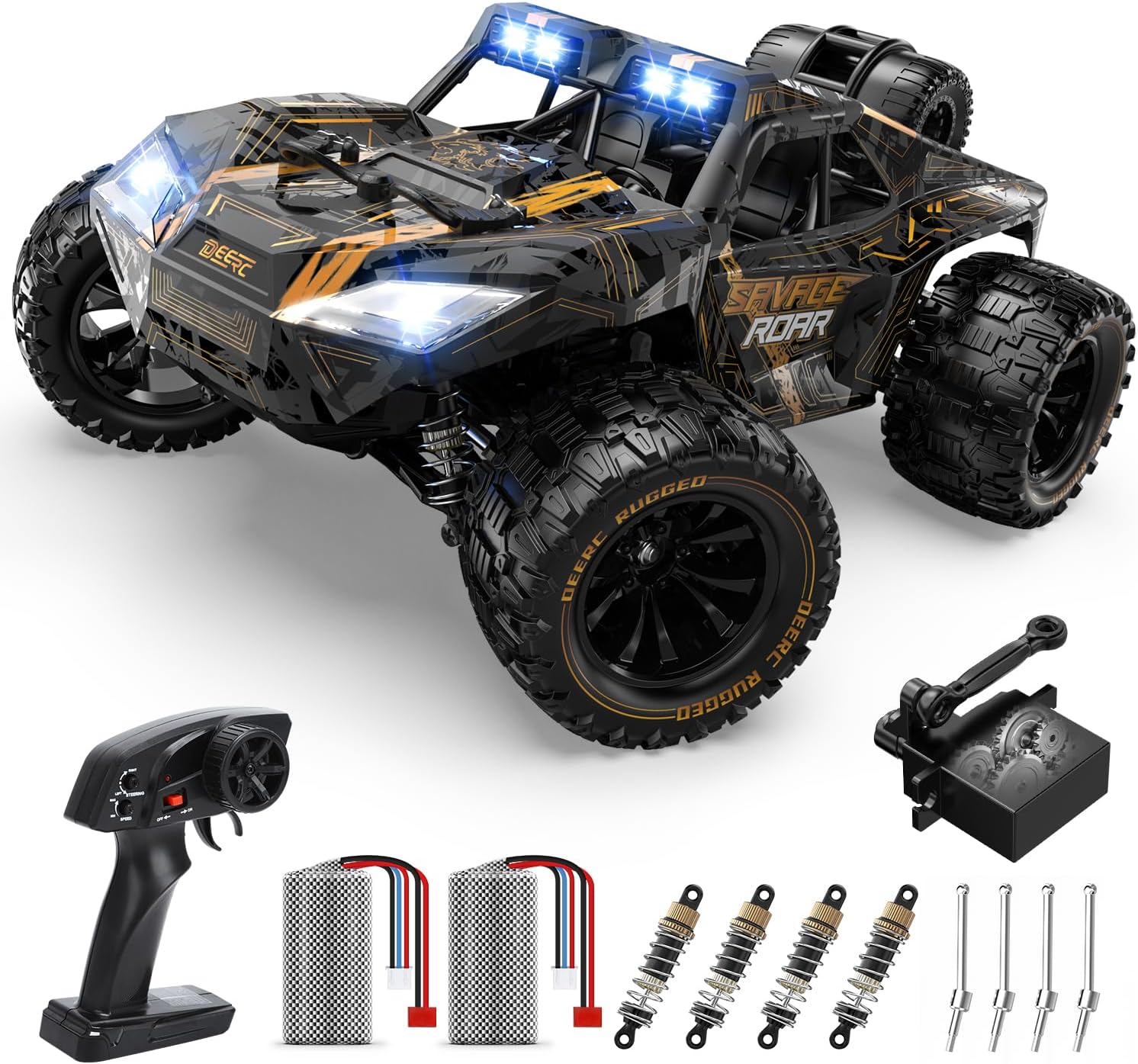 DEERC 9005E 1:14 Crawler RC Car with 48Kph High Speed, LED Headlight, Offroad 4x4, 2 Batteries, 40 Mins Playtime