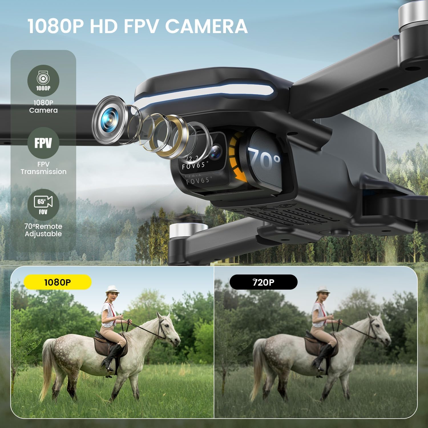 Holy Stone HS280D FPV Drone with 1080P HD Camera, Brushless Motor, Optical Flow, Tap Fly, Voice Control, Gesture Selfie, Emergency Stop, 2 Batteries