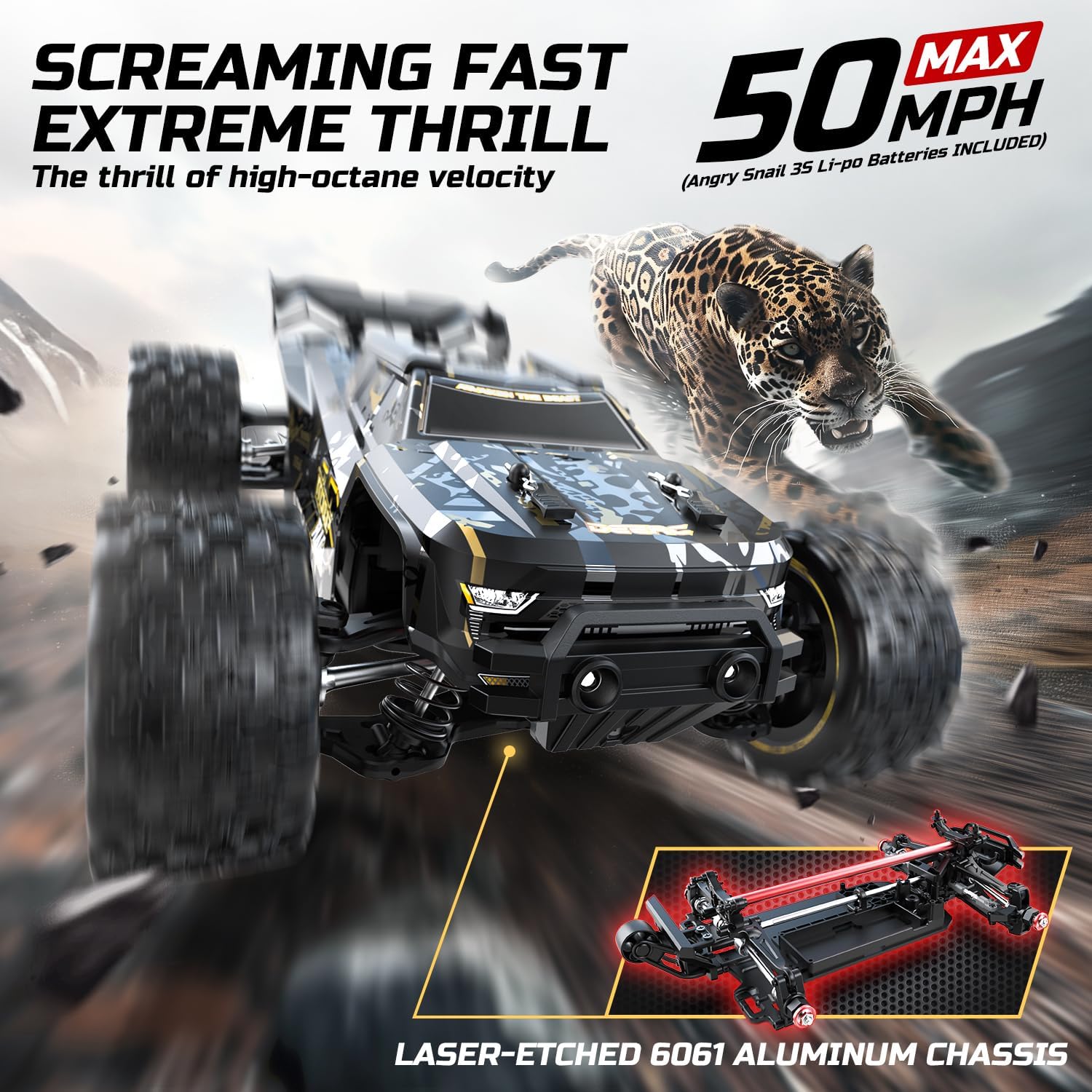 DEERC 14210 1:14 High-Speed RC Cars, Max 50+ MPH, 2 3S Lipo Batteries, Brushless Motor, 4x4 Waterproof, All-Terrain RC Truggy for Snow,Sand & Mud, Available in US/CA/UK
