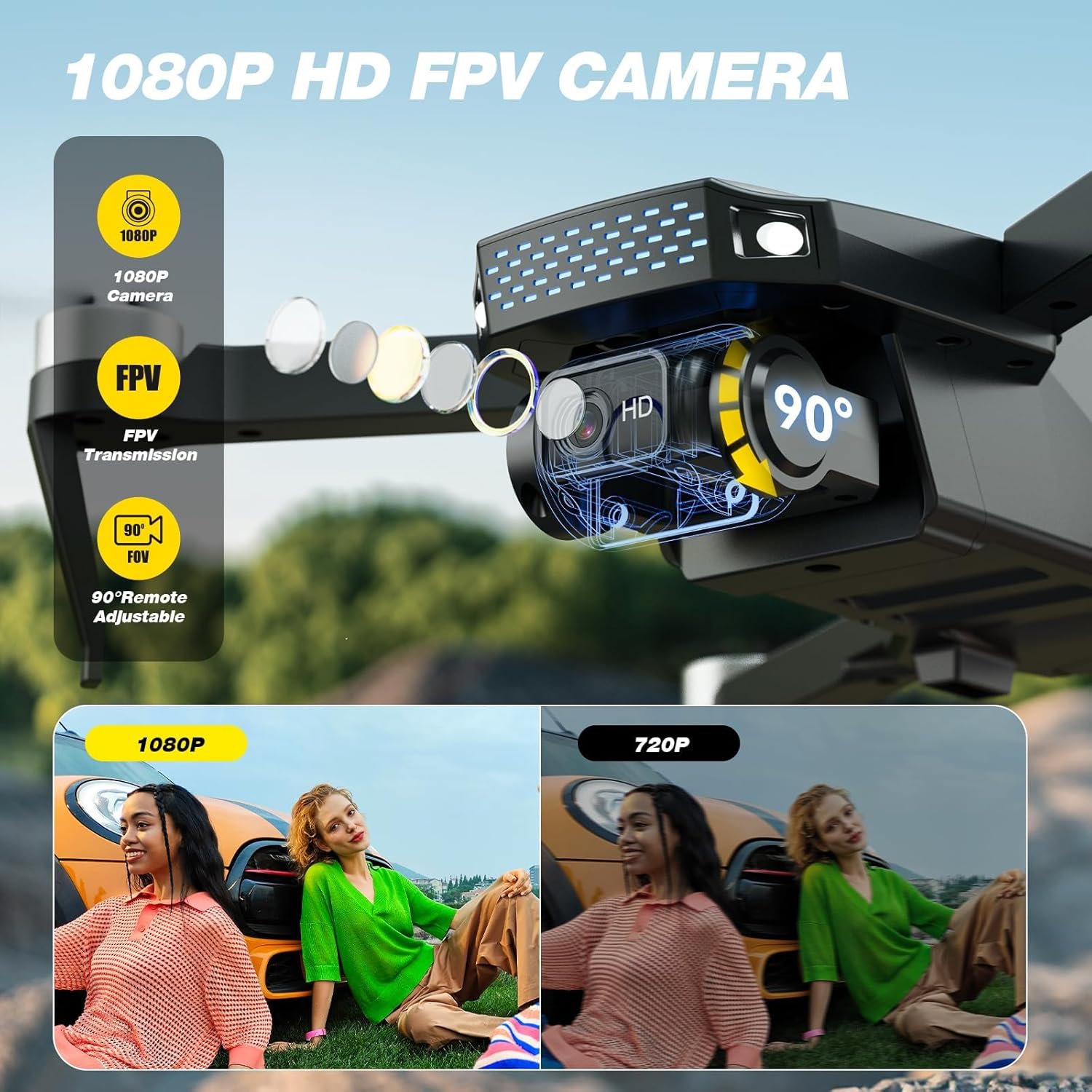 DEERC D20S FPV Drone with 1080P HD Camera, Brushless Motor, Circle Fly, High-Speed Rotation, Optical Flow, Altitude Hold, Emergency Stop, 3D Flips, 2 Batteries, Available in US And DE