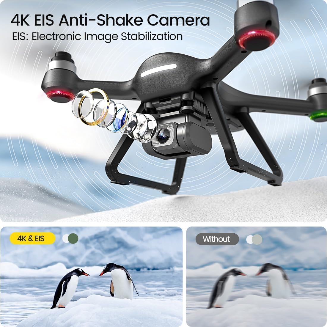 Holy Stone HS700E GPS Drone for Adults with Cameras 4K UHD, EIS Anti Shake 130°FOV Camera Drone, One battery and Carrying Case Included