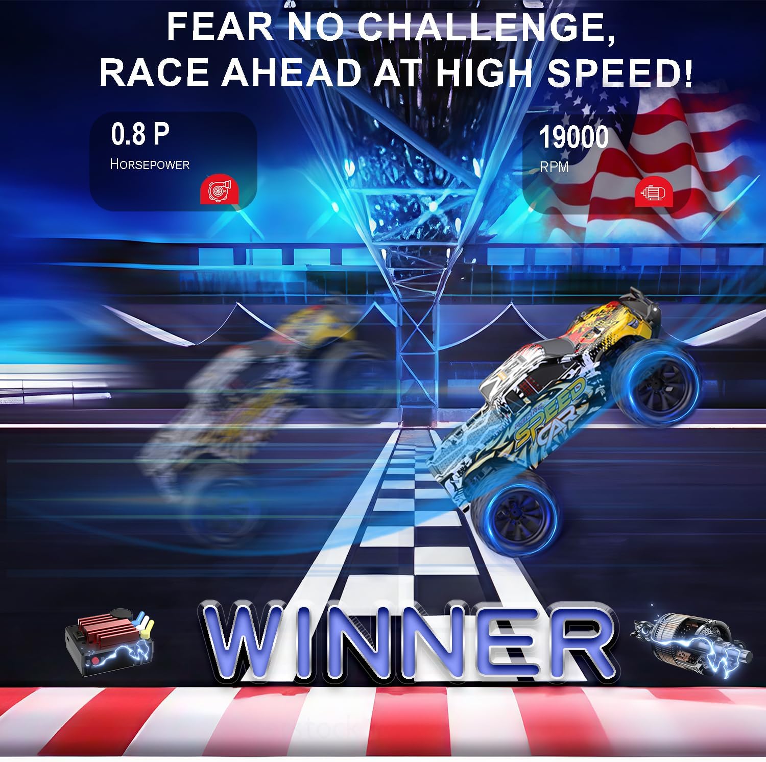 DEERC 9310 1:16 RC Car with 30+MPH, 4WD Off Road, All Terrains, 2 Batteries for 40Min Playtime, LED Lights