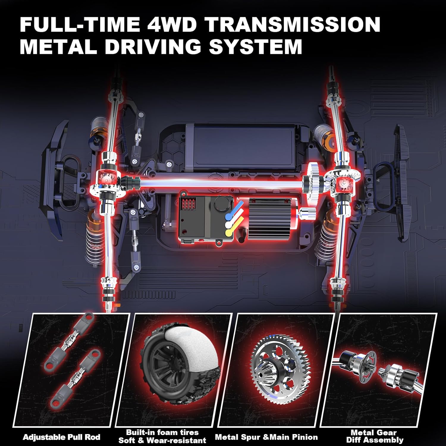 DEERC H16R 1:16 High Speed RC Cars, 52KM/H, 4X4 All-Terrain RC Monster Truck,Waterproof, Brushless Motor, 2 Li-ion Batteries