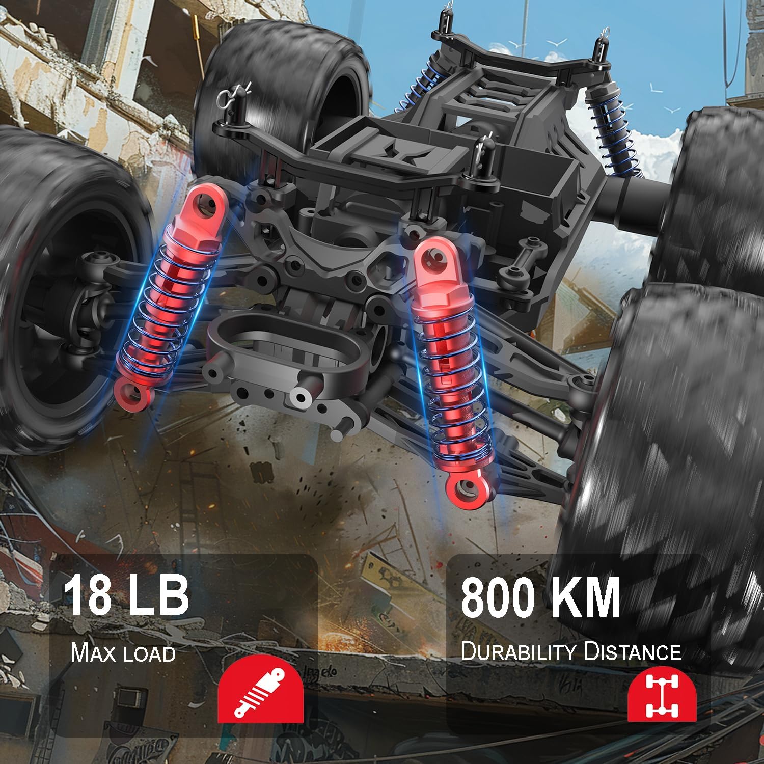 DEERC 9310 1:16 RC Car with 30+MPH, 4WD Off Road, All Terrains, 2 Batteries for 40Min Playtime, LED Lights