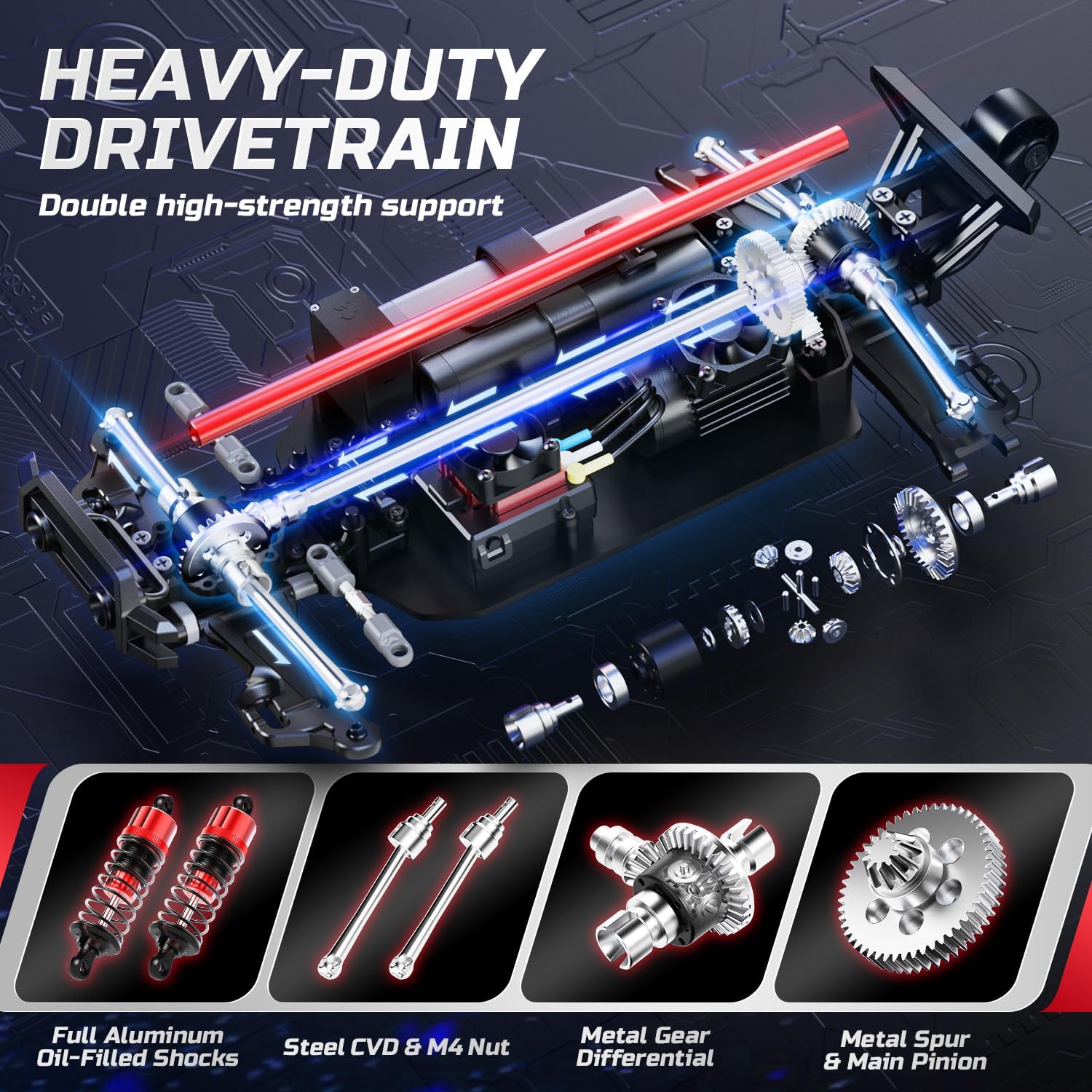 DEERC 14210 1:14 High-Speed RC Cars, Max 50+ MPH, 2 3S Lipo Batteries, Brushless Motor, 4x4 Waterproof, All-Terrain RC Truggy for Snow,Sand & Mud, Available in US/CA/UK