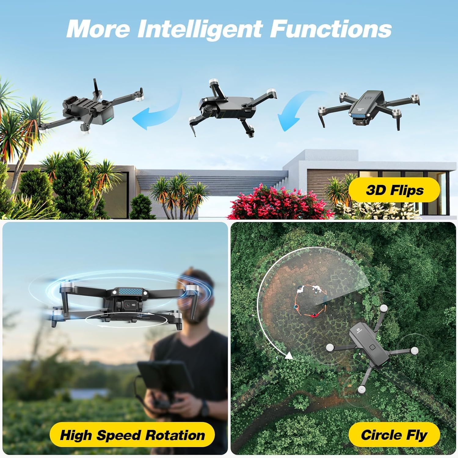 DEERC D20S FPV Drone with 1080P HD Camera, Brushless Motor, Circle Fly, High-Speed Rotation, Optical Flow, Altitude Hold, Emergency Stop, 3D Flips, 2 Batteries, Available in US And DE