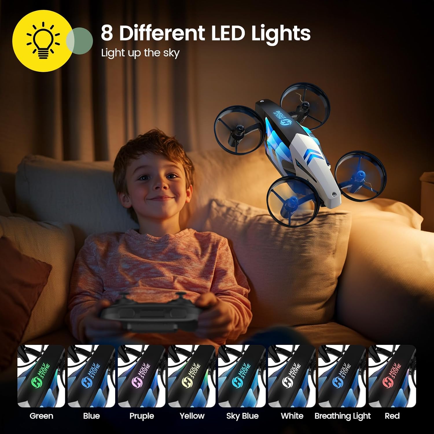 Holy Stone HS210T 2-in-1 Indoor Drone with Land & Fly Mode, Four Posture Deformations, Circle Fly, LED Lights, 3D Flip, Auto Hover, Toy Gift