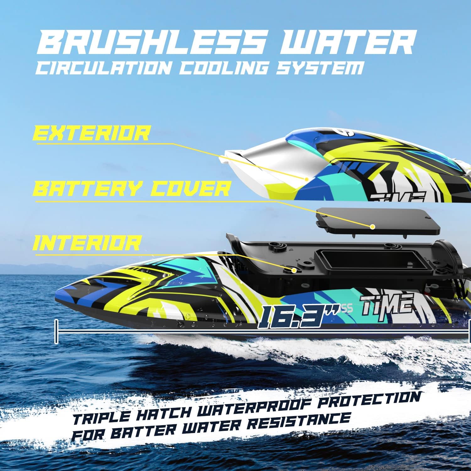 DEERC 2104 High Speed RC Boat with 30+ MPH, Brushless Motor, Self-Righting, Demo Stunts, Waterproof,  LED Light, 2.4Ghz RC Boat, Available in US/DE/CA