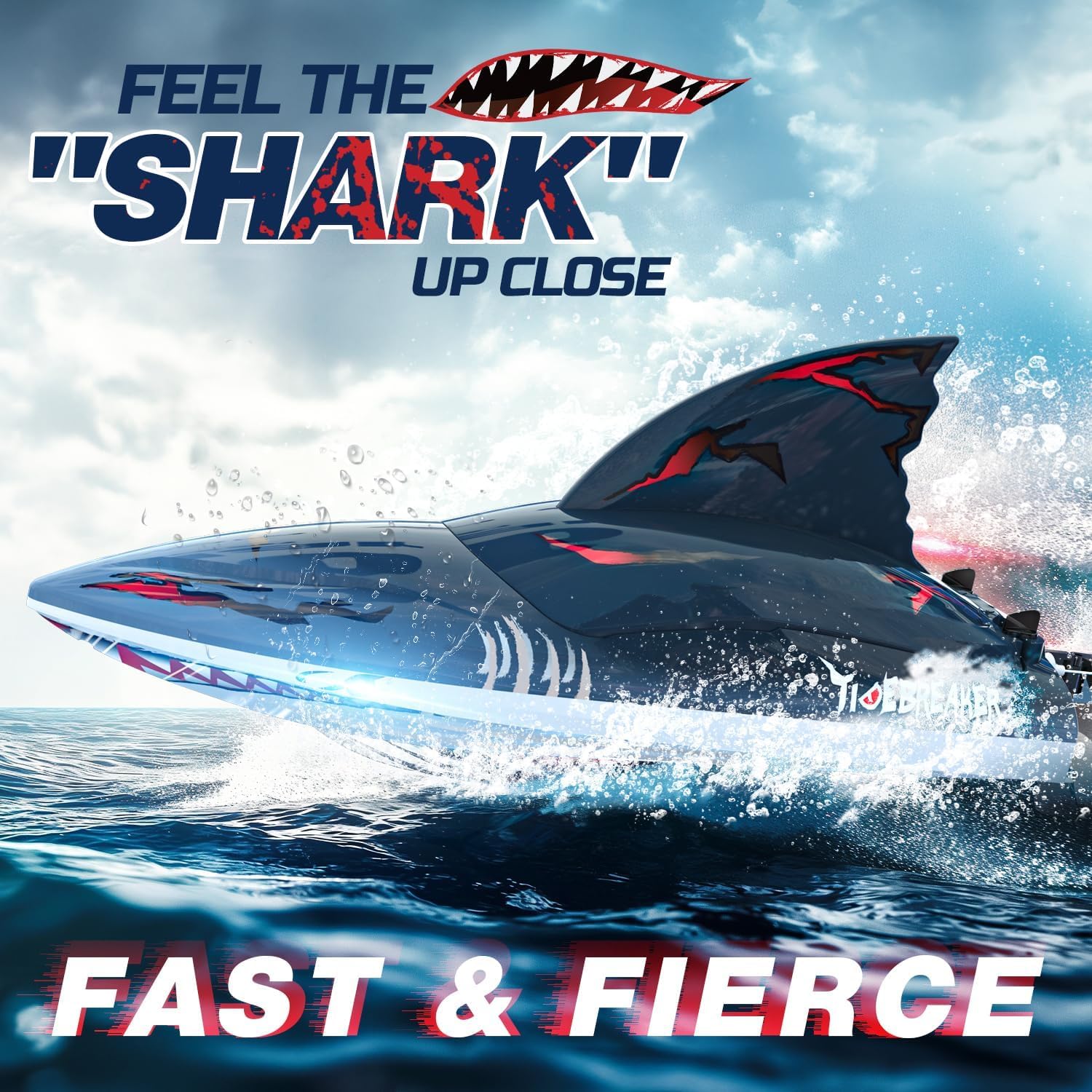 DEERC High Speed RC Boat with 30+MPH,  Brushless Motor, Self-righting, Demo Stunts, Waterproof, LED Light, 2.4Ghz RC Boat, Available in US/UK/CA/DE