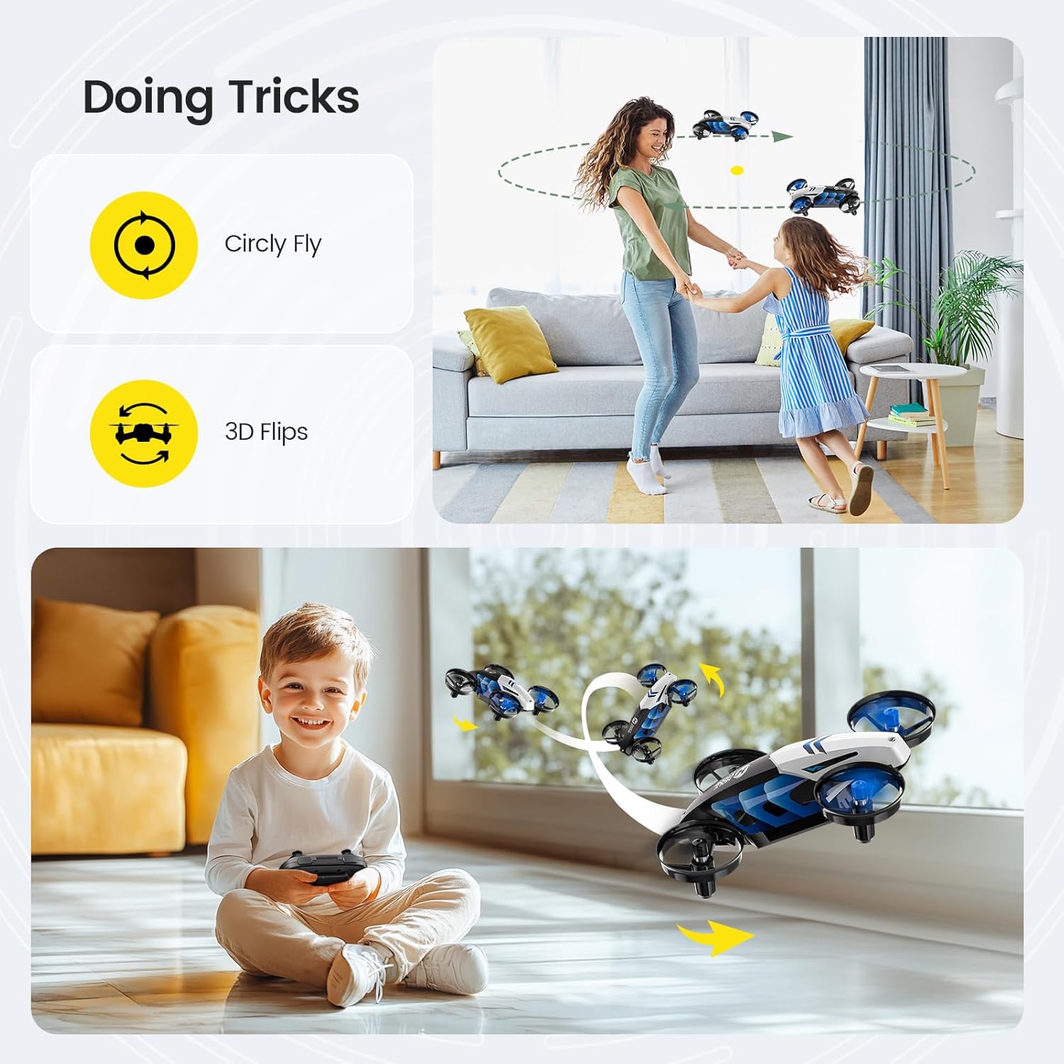 Holy Stone HS210T 2-in-1 Indoor Drone with Land & Fly Mode, Four Posture Deformations, Circle Fly, LED Lights, 3D Flip, Auto Hover, Toy Gift