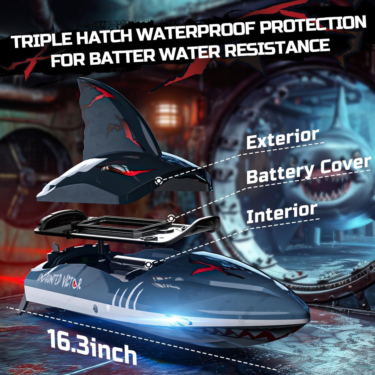 DEERC High Speed RC Boat with 30+MPH,  Brushless Motor, Self-righting, Demo Stunts, Waterproof, LED Light, 2.4Ghz RC Boat, Available in US/UK/CA/DE