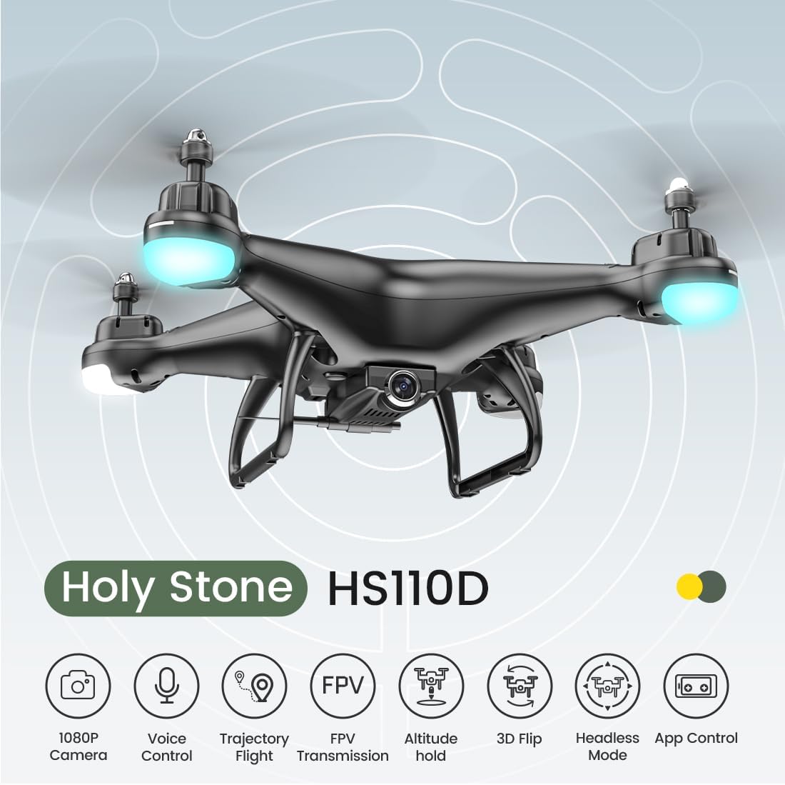 Holy Stone HS110D FPV Drone with 1080P HD Camera, Gravity Sensor, Voice & Gesture Control, Altitude Hold, Headless Mode, 3D Flip, 2 Batteries