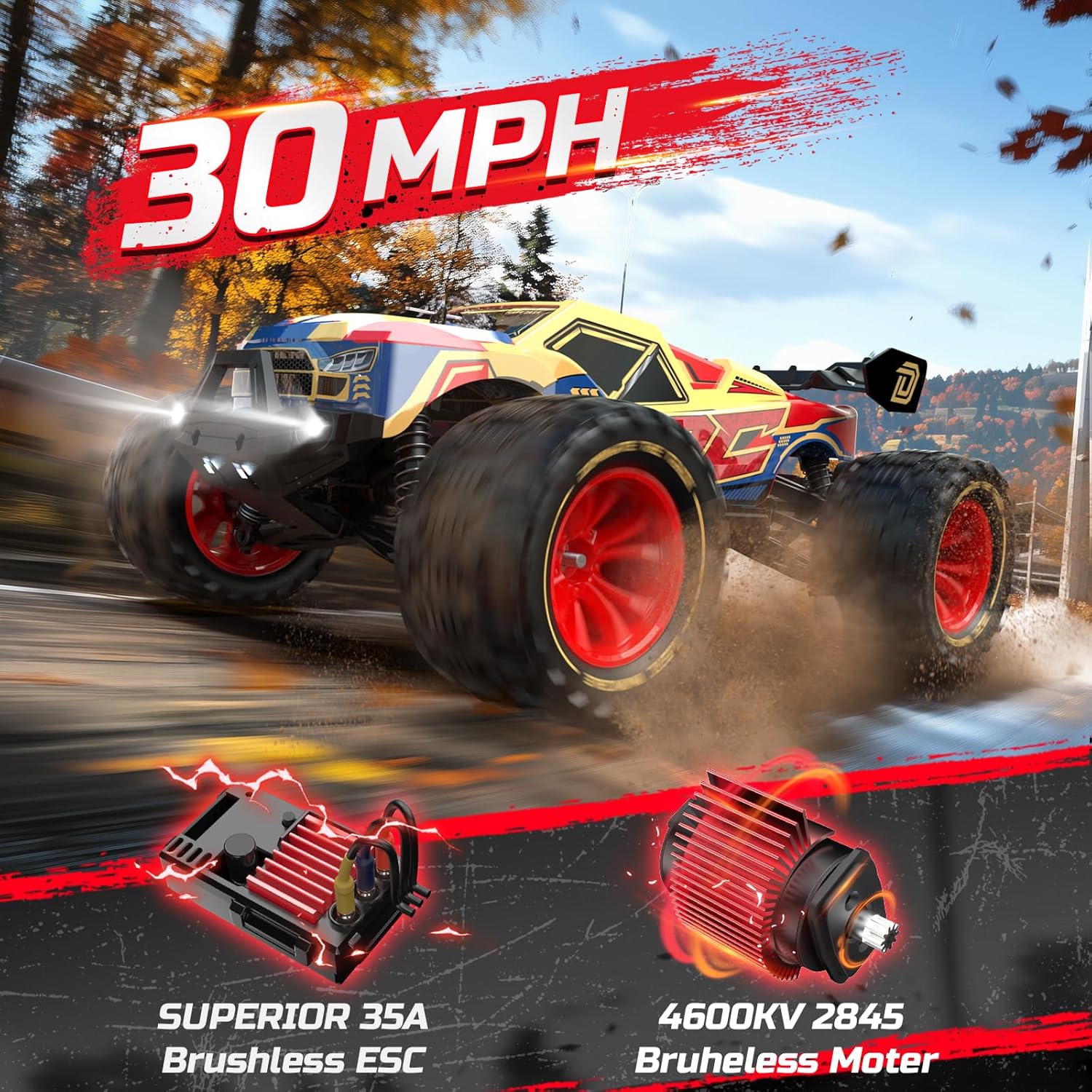 DEERC 003E 1:14 High-Speed RC Cars, Max 50 km/h, Brushless Motor, All-Terrain, 4x4 Waterproof Off-Road RC Car Gift, Available in the US/GE/CA