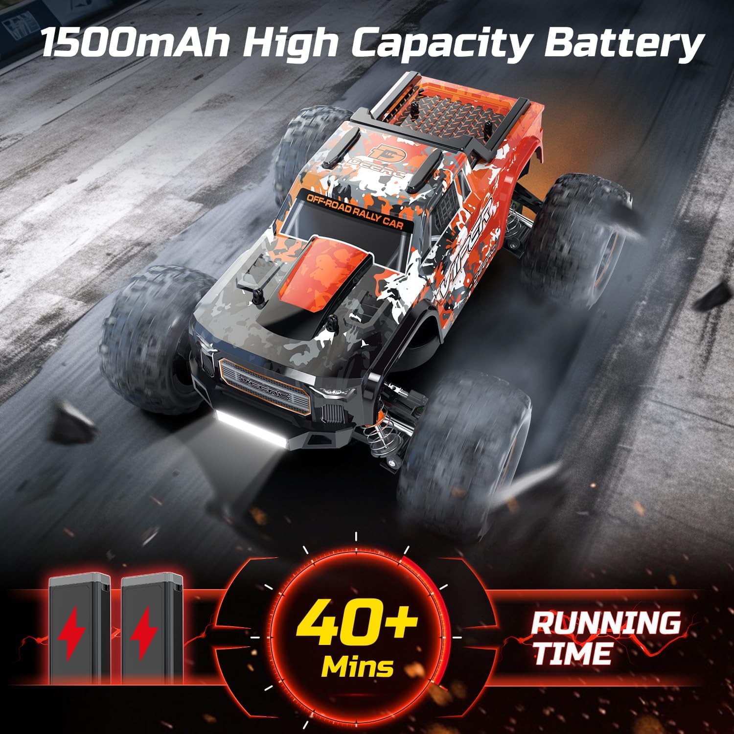 DEERC H16R 1:16 High Speed RC Cars, 52KM/H, 4X4 All-Terrain RC Monster Truck,Waterproof, Brushless Motor, 2 Li-ion Batteries