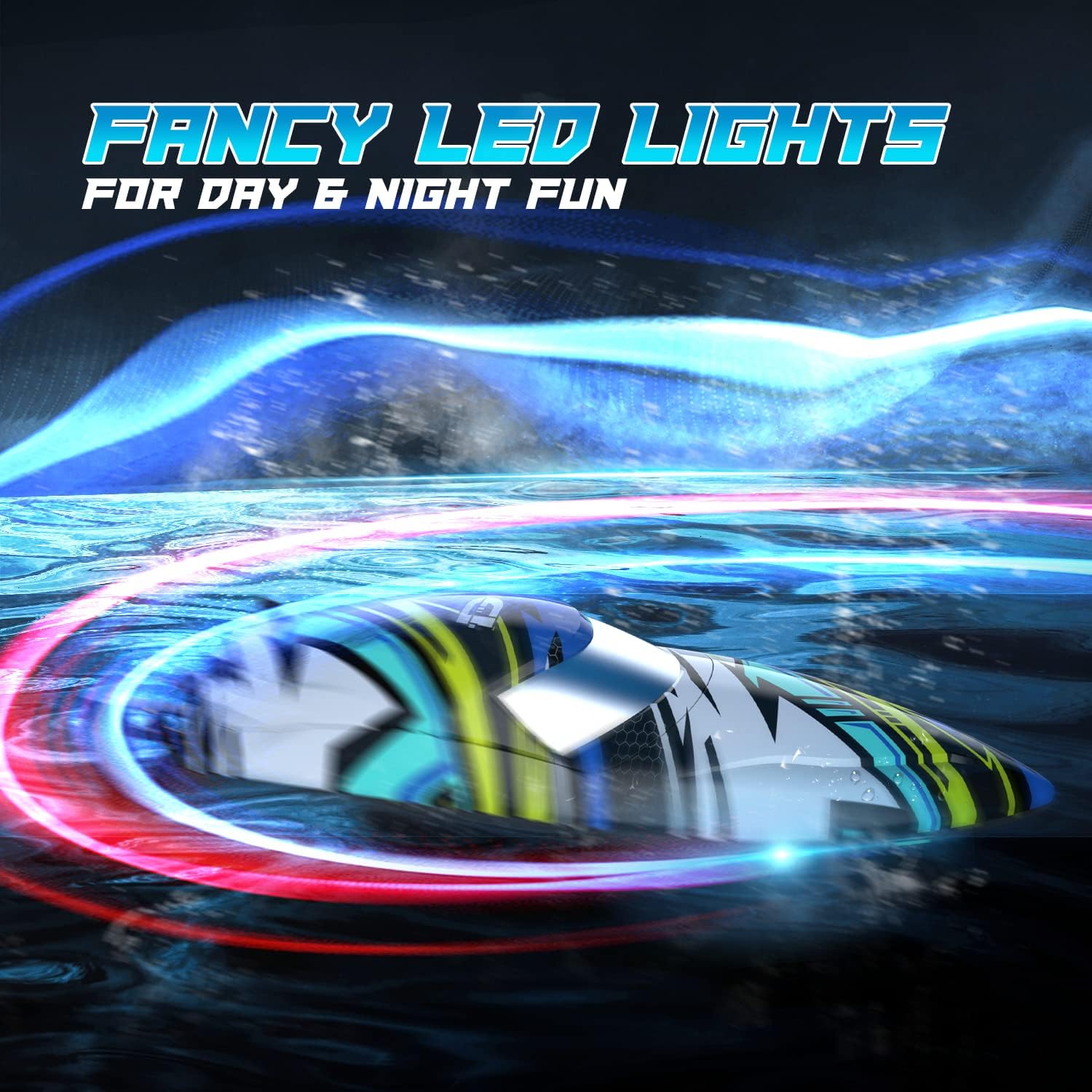 DEERC 2104 High Speed RC Boat with 30+ MPH, Brushless Motor, Self-Righting, Demo Stunts, Waterproof,  LED Light, 2.4Ghz RC Boat, Available in US/DE/CA