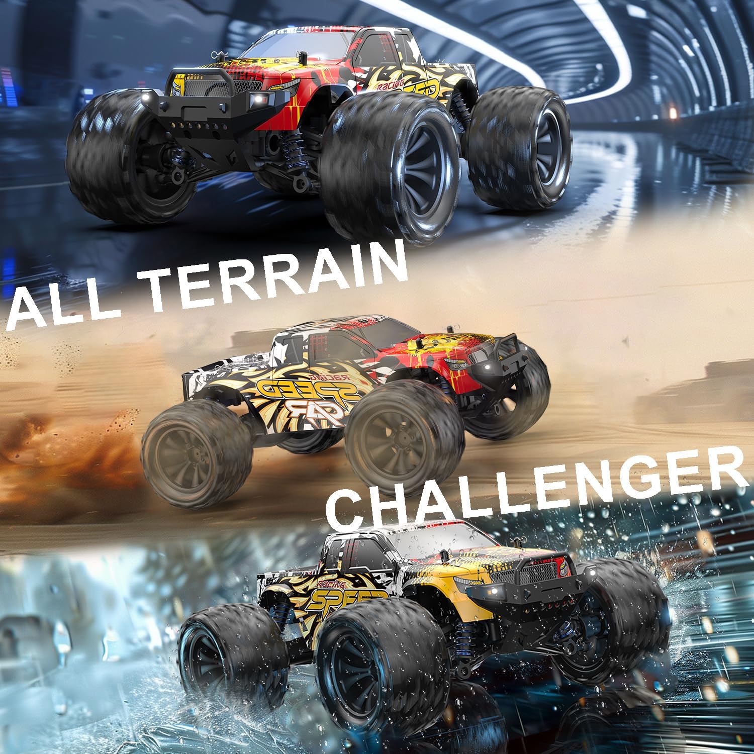 DEERC 9310 1:16 RC Car with 30+MPH, 4WD Off Road, All Terrains, 2 Batteries for 40Min Playtime, LED Lights