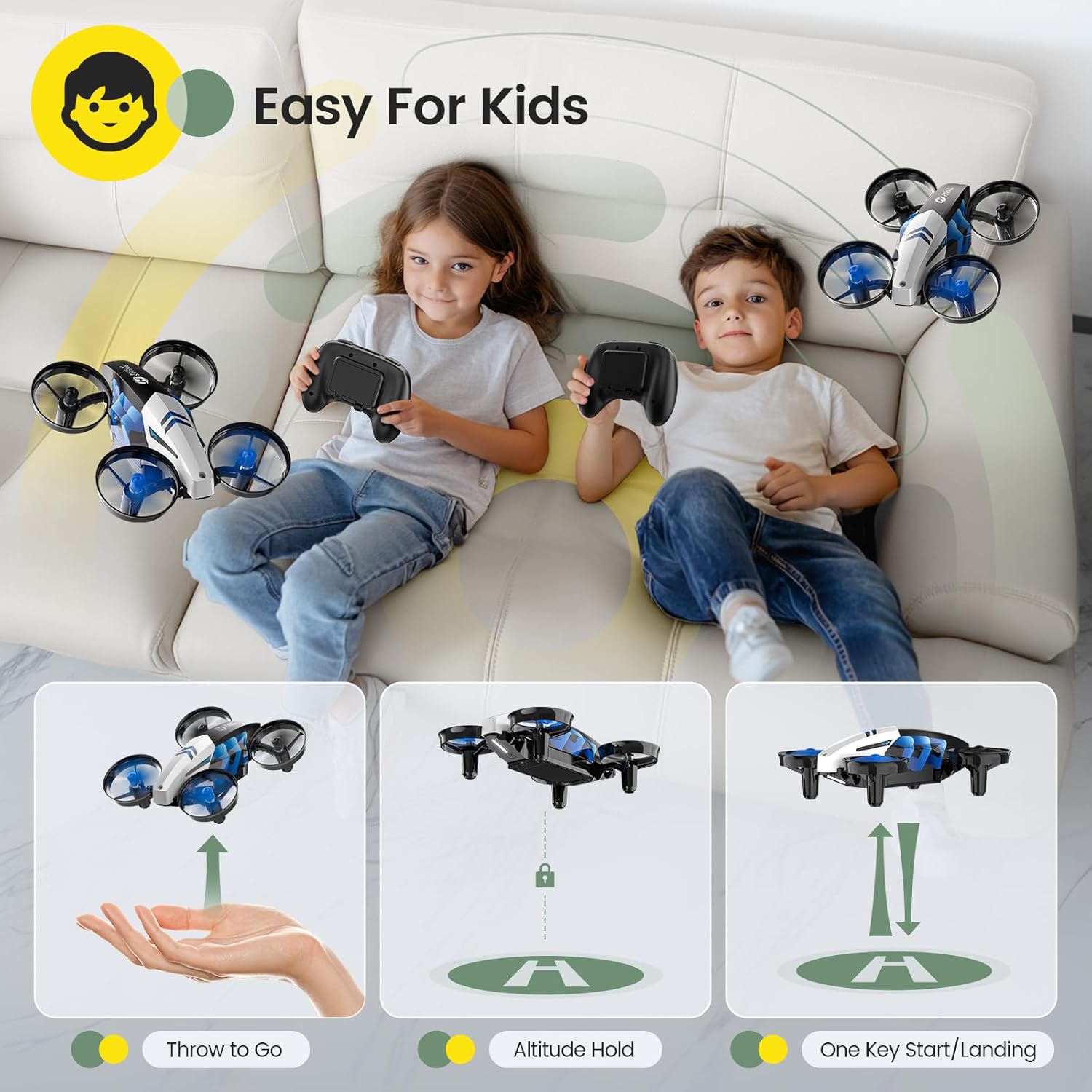 Holy Stone HS210T 2-in-1 Indoor Drone with Land & Fly Mode, Four Posture Deformations, Circle Fly, LED Lights, 3D Flip, Auto Hover, Toy Gift