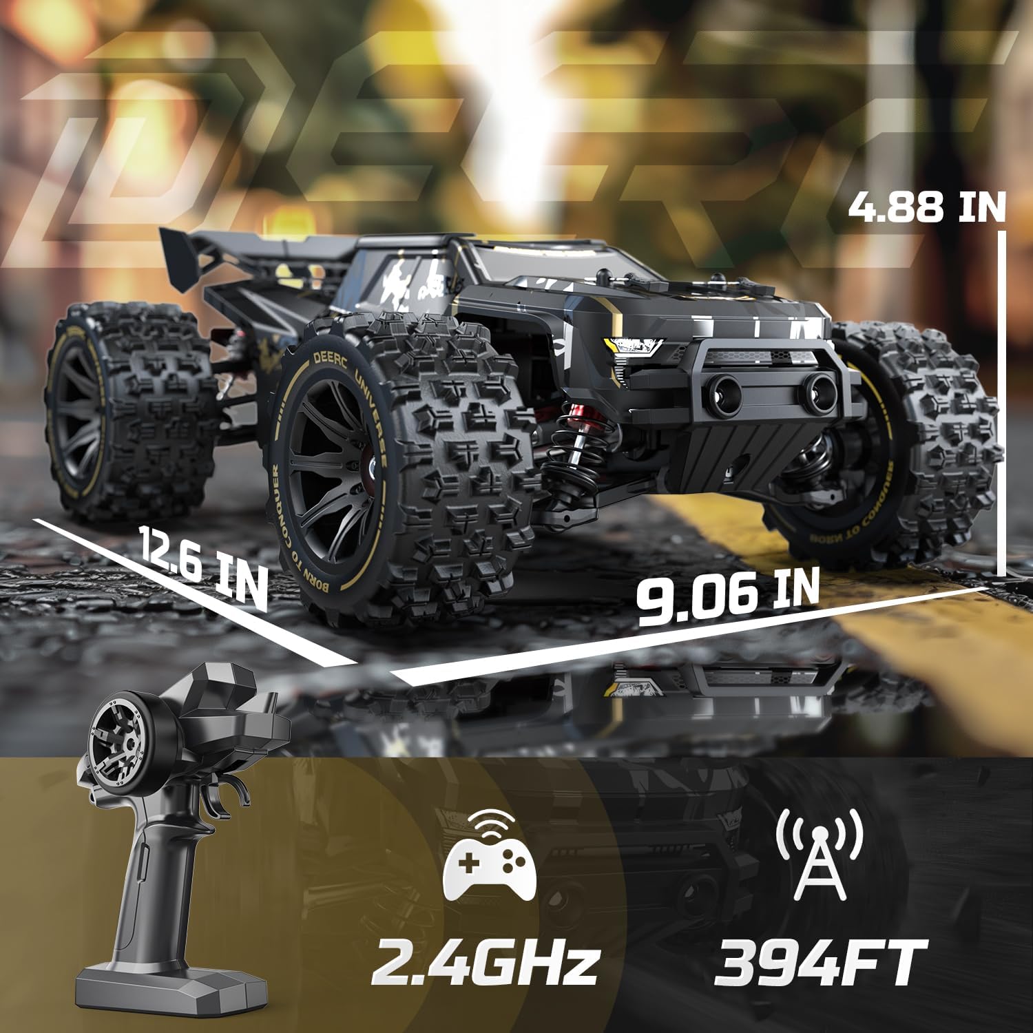 DEERC 14210 1:14 High-Speed RC Cars, Max 50+ MPH, 2 3S Lipo Batteries, Brushless Motor, 4x4 Waterproof, All-Terrain RC Truggy for Snow,Sand & Mud, Available in US/CA/UK
