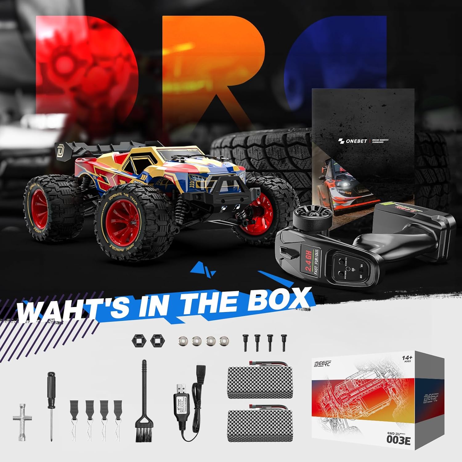 DEERC 003E 1:14 High-Speed RC Cars, Max 50 km/h, Brushless Motor, All-Terrain, 4x4 Waterproof Off-Road RC Car Gift, Available in the US/GE/CA
