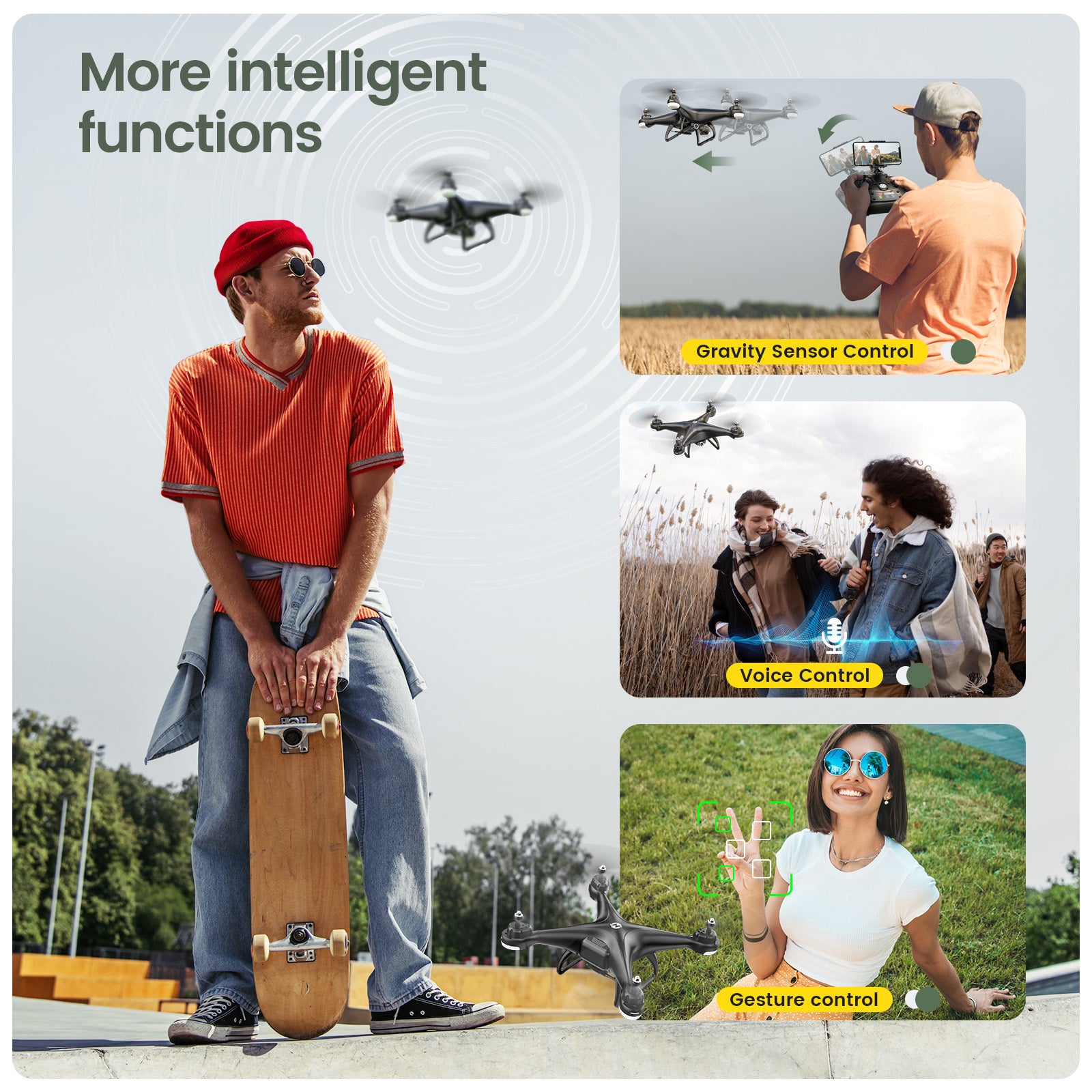 Holy Stone HS110D FPV Drone with 1080P HD Camera, Gravity Sensor, Voice & Gesture Control, Altitude Hold, Headless Mode, 3D Flip, 2 Batteries