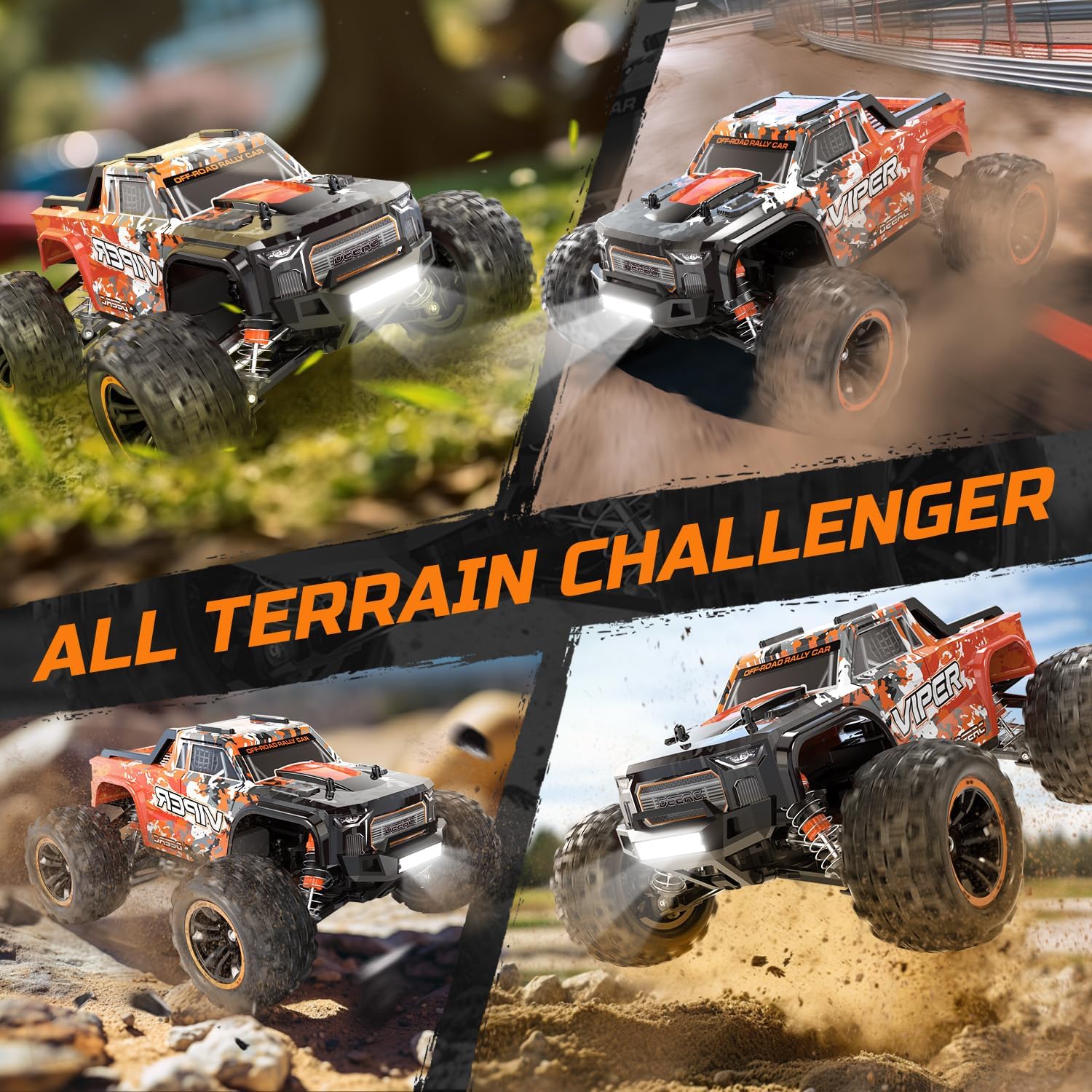 DEERC H16R 1:16 High Speed RC Cars, 52KM/H, 4X4 All-Terrain RC Monster Truck,Waterproof, Brushless Motor, 2 Li-ion Batteries