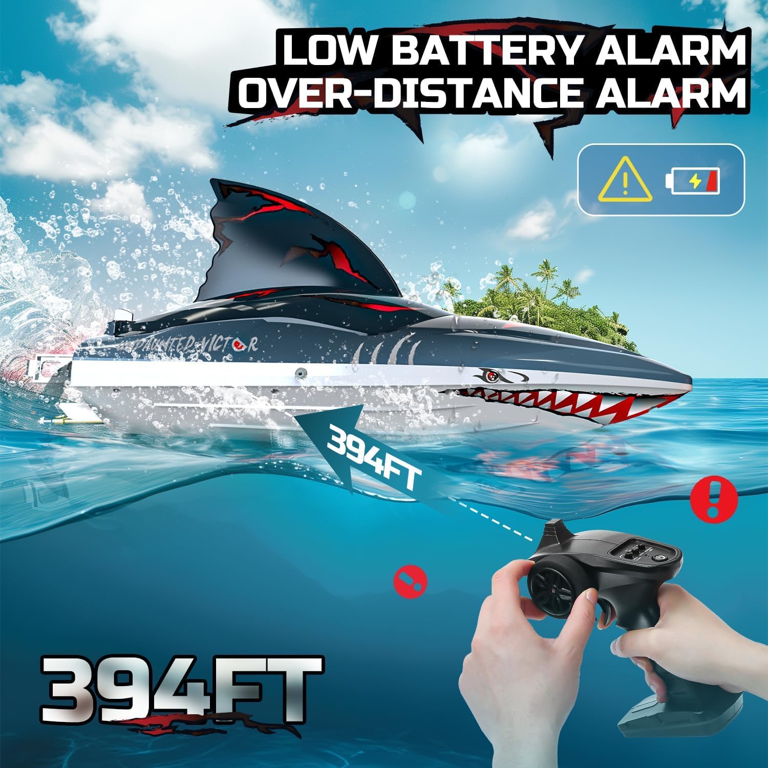 DEERC High Speed RC Boat with 30+MPH,  Brushless Motor, Self-righting, Demo Stunts, Waterproof, LED Light, 2.4Ghz RC Boat, Available in US/UK/CA/DE