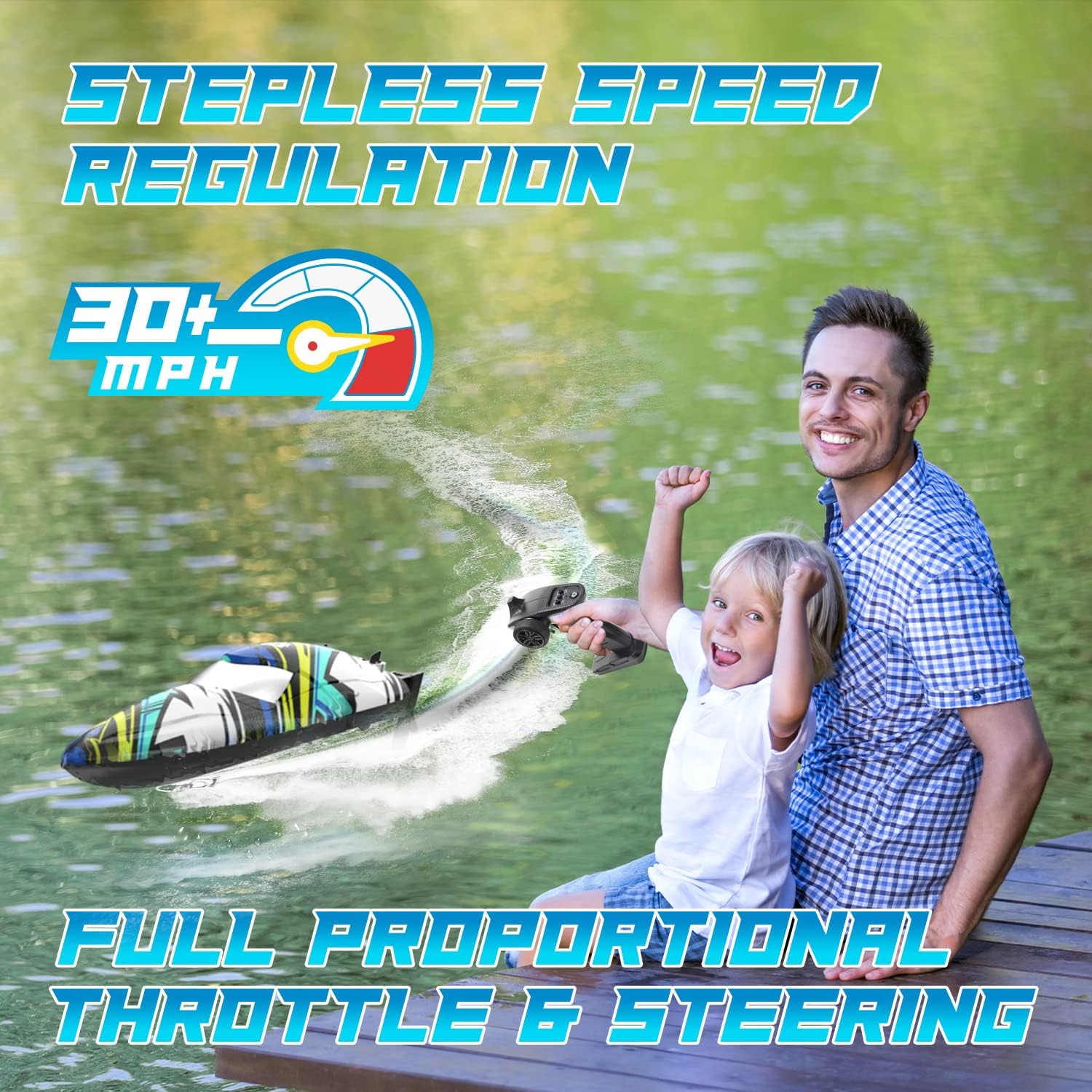 DEERC 2104 High Speed RC Boat with 30+ MPH, Brushless Motor, Self-Righting, Demo Stunts, Waterproof,  LED Light, 2.4Ghz RC Boat, Available in US/DE/CA