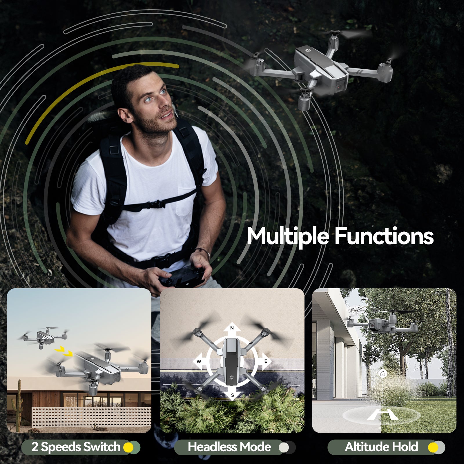 Holy Stone HS440D GPS Drones with 4K UHD Camera, Under 249g, Auto Return, Follow Me, Headless Mode, Tap Fly, Emergency Stop