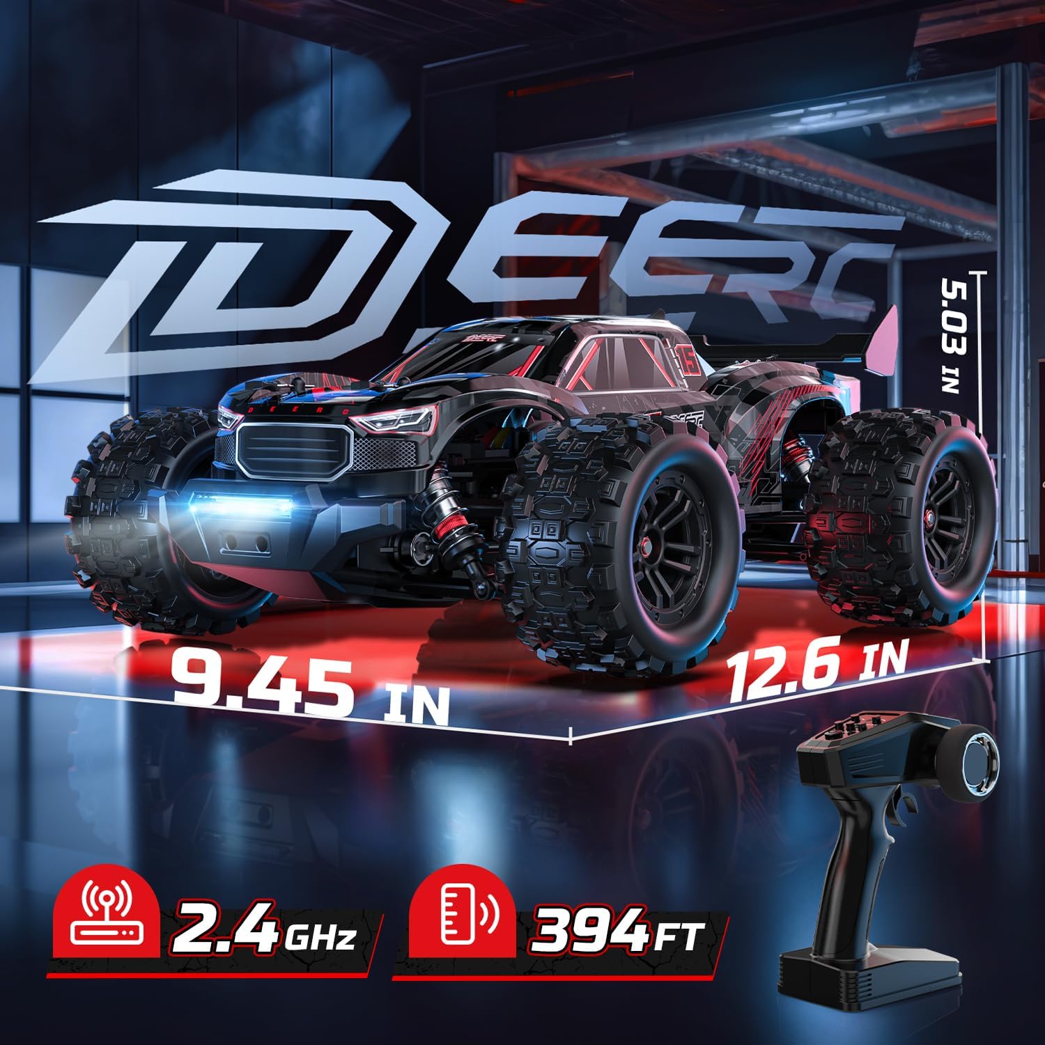 DEERC 1217 1:14 High-Speed RC Car, Fast Brushless Max 75+ KMH, 2*3S Lipo Batteries, 4WD RC Trucks Waterproof, 7 Lighting Modes, All Terrain Remote Control Car
