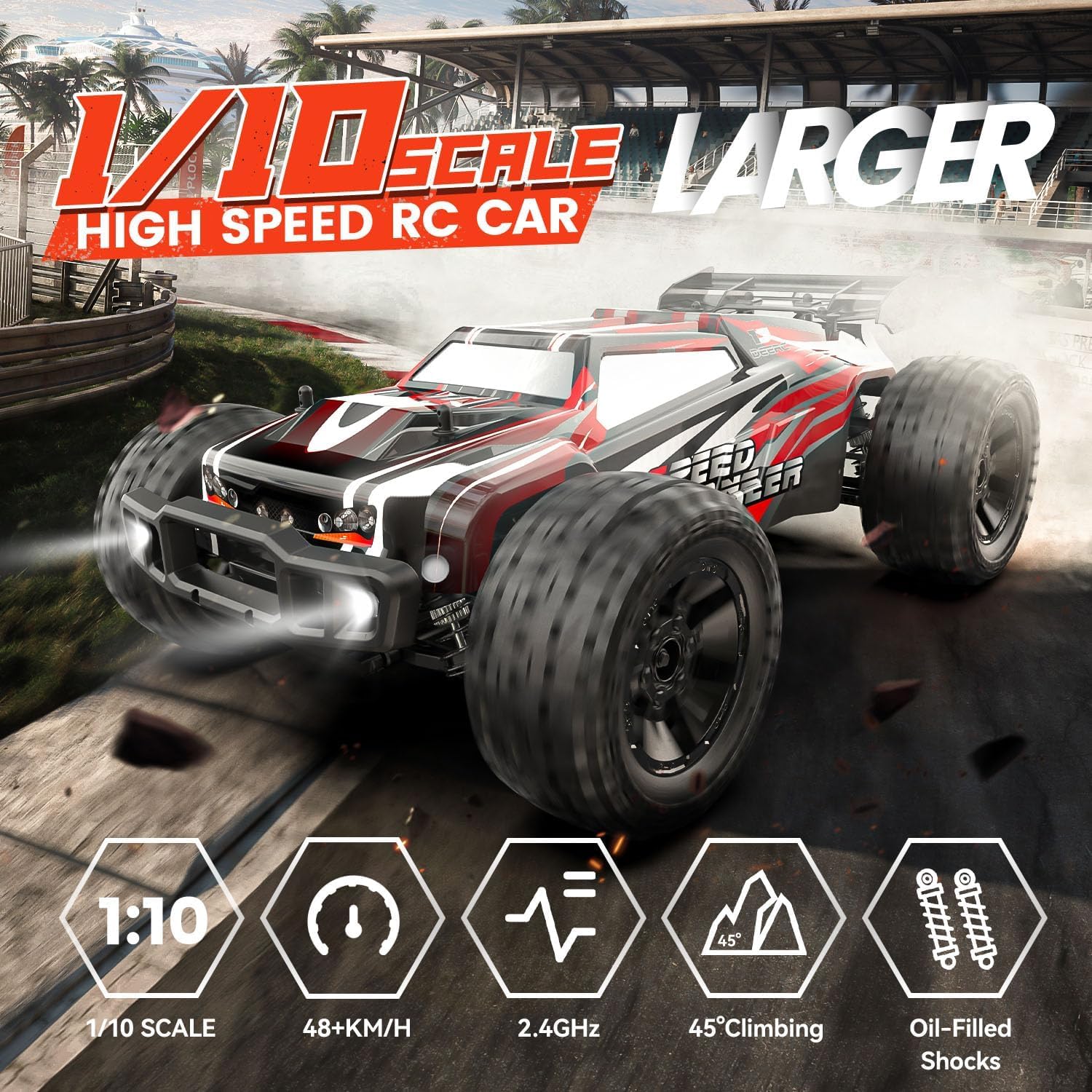 DEERC 9206E 1:10 High-Speed RC Car with DIY Extra Shell, 48+ KM/H, All-Terrain, 4WD Off Road, 2 Battery for 40+ Min, Available in US/UK/DE